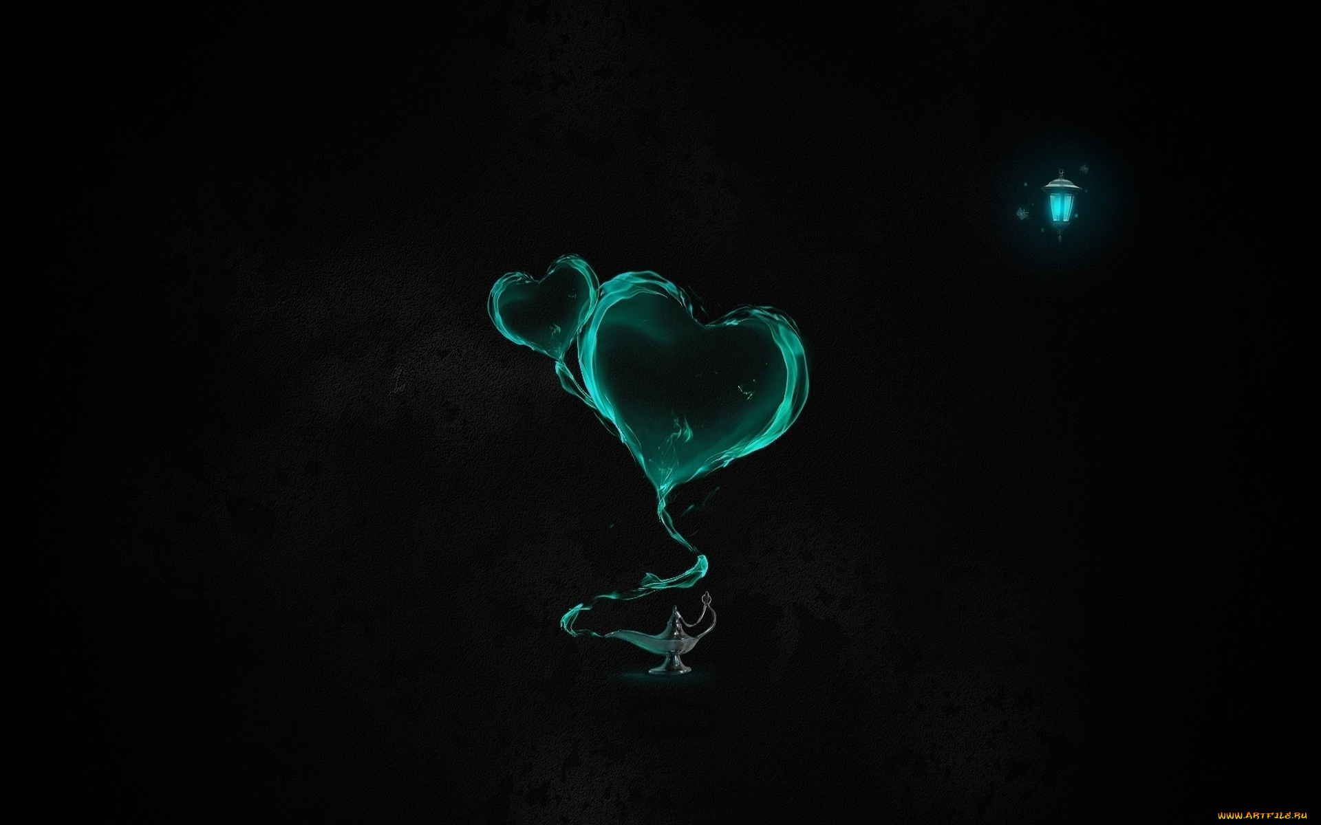 3д, графика, romance, сердечки, фонарик, лампа, чёрный, фон