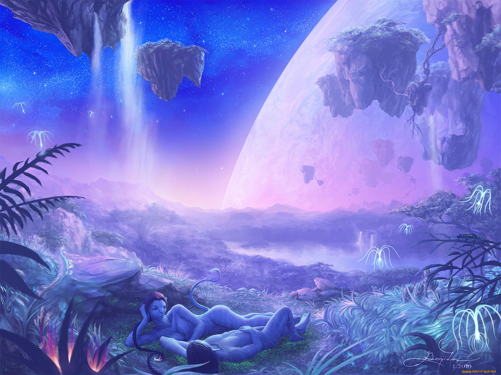 рисованные, кино, звезды, планета, природа, на'ви, девушка, мужчина, аватар