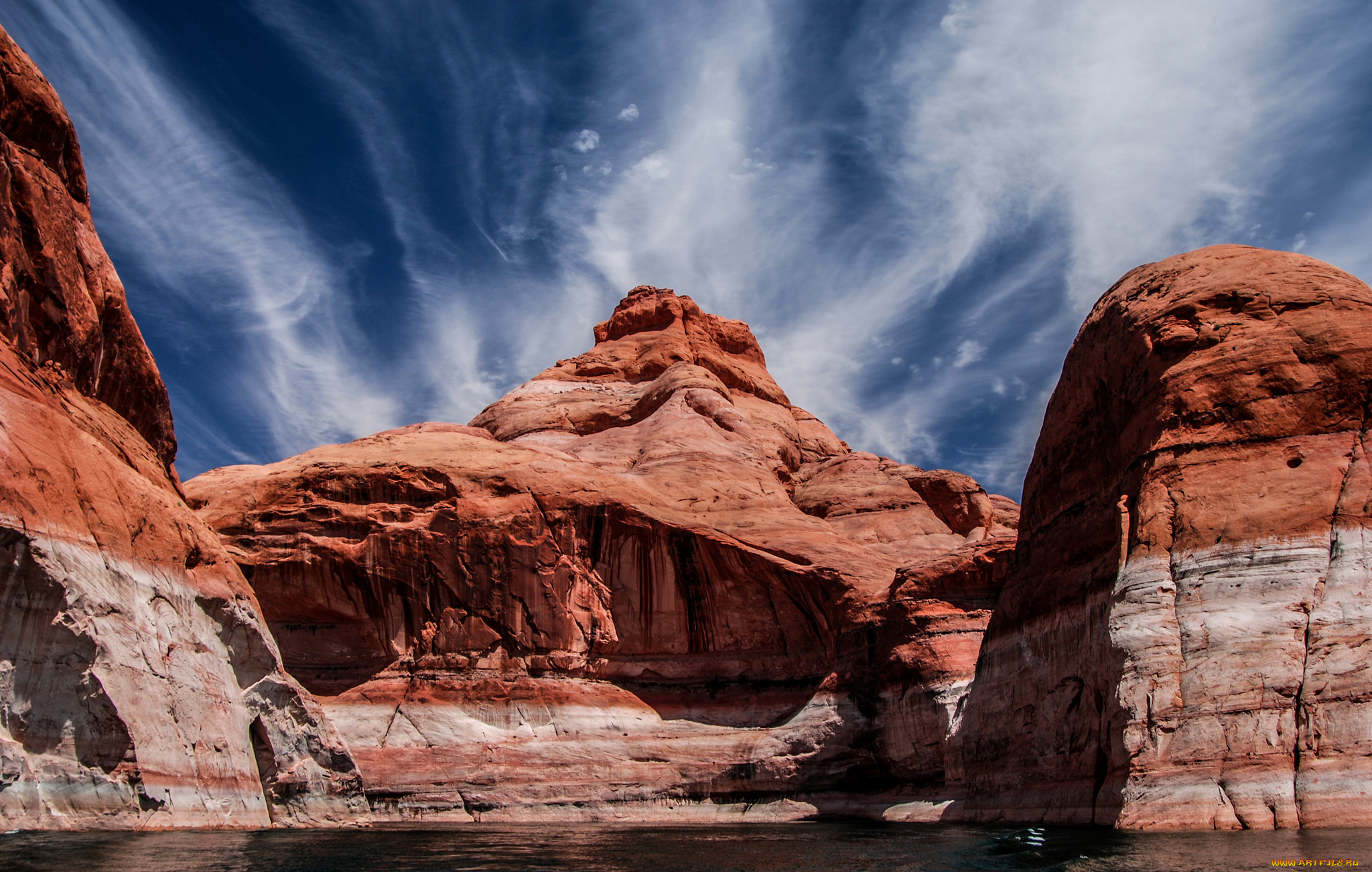 природа, горы, вода, скалы, облака