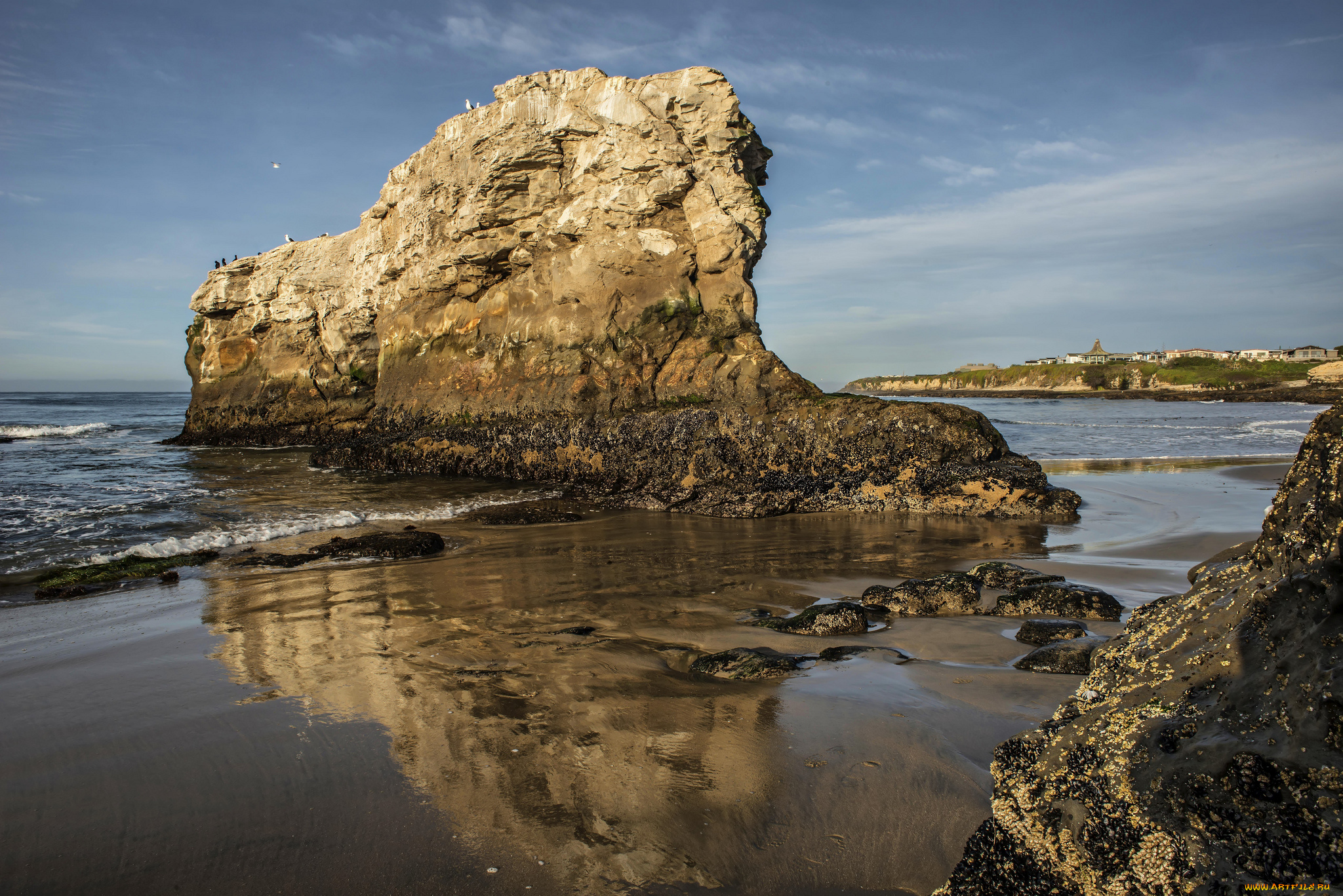 природа, побережье, горизонт, скала, пляж, океан