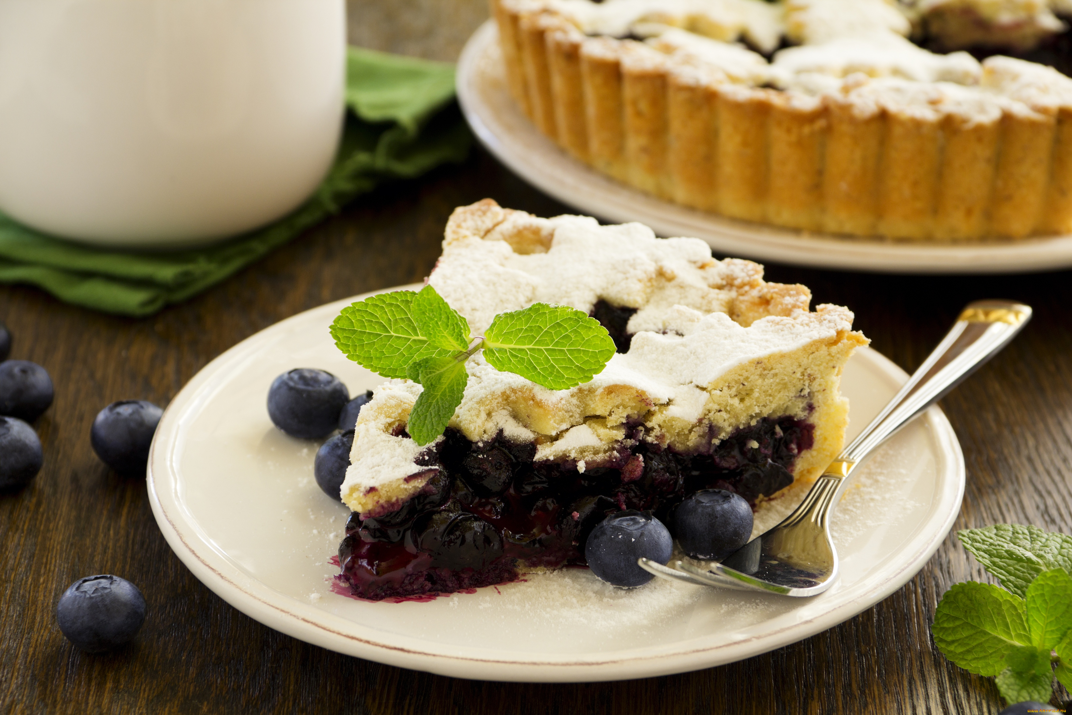 еда, пироги, черника, мята, кусок