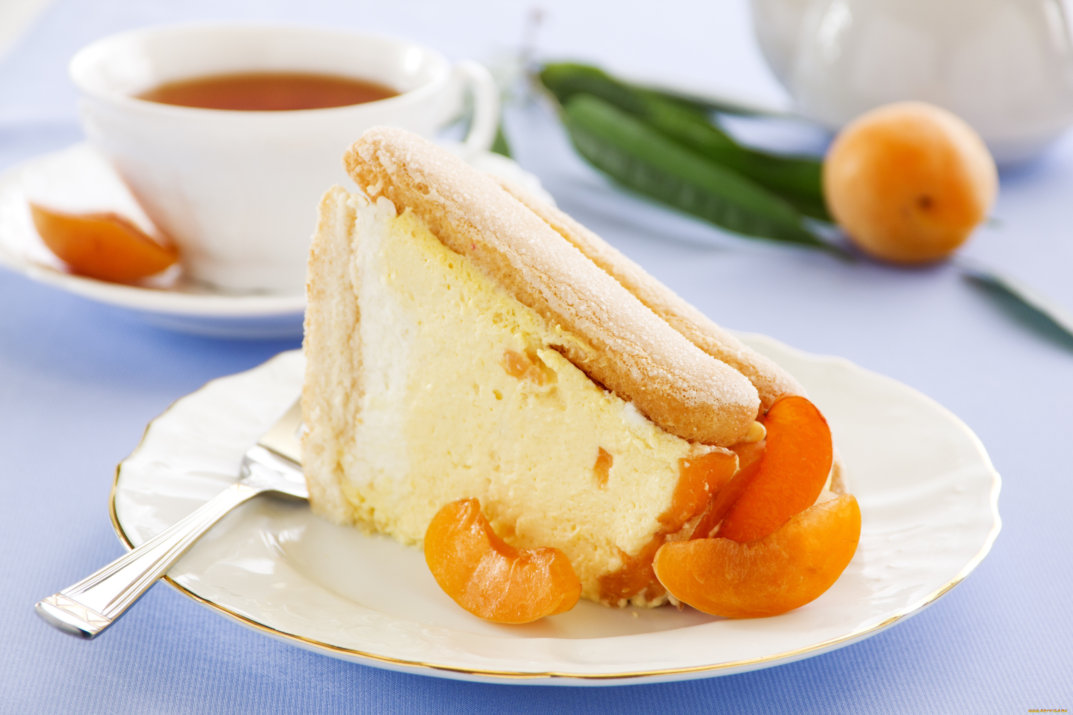 еда, торты, абрикос, кусок