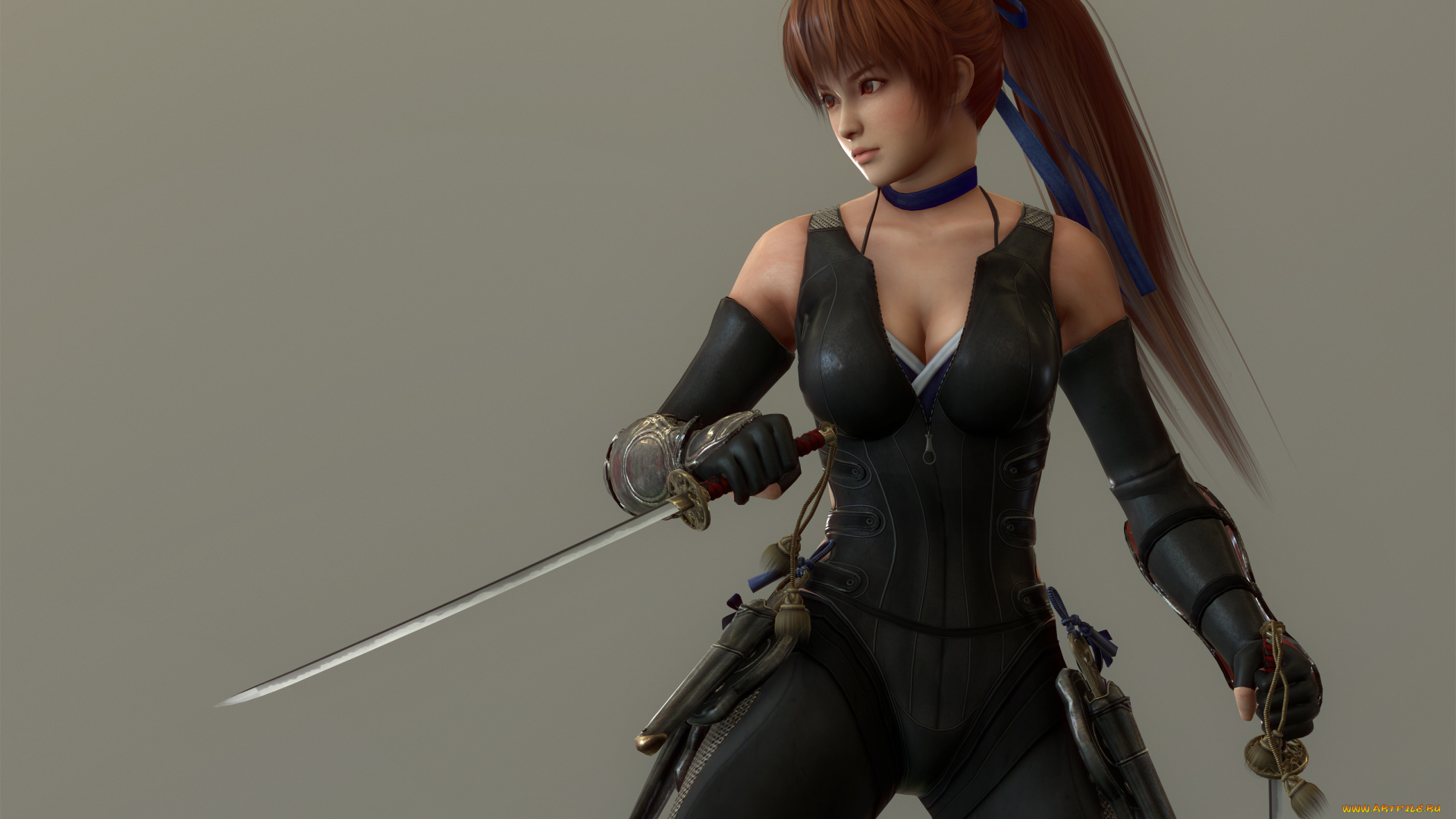 3д, графика, аниме, , anime, девушка, взгляд, фон, оружие