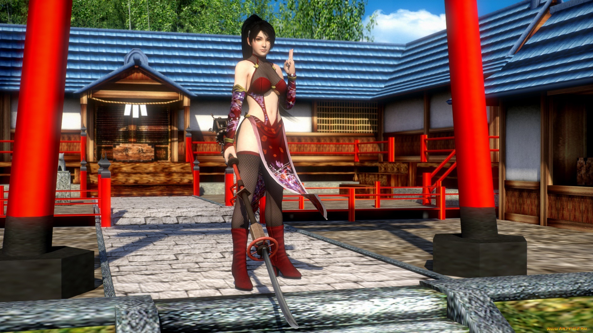 3д, графика, аниме, , anime, фон, оружие, взгляд, девушка