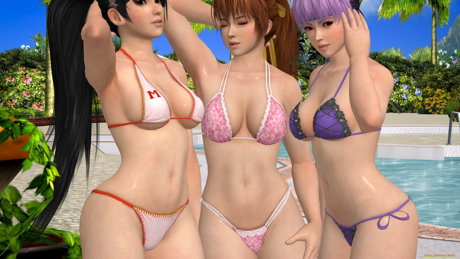 3д, графика, аниме, , anime, фон, взгляд, девушки