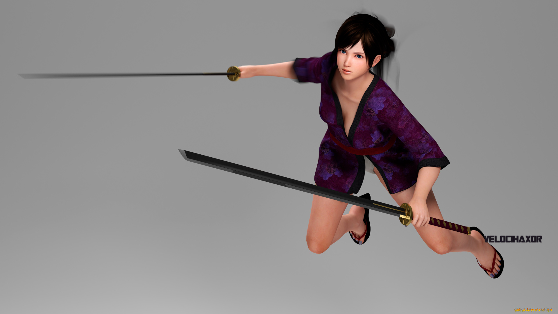 3д, графика, аниме, , anime, фон, взгляд, мечи, девушка