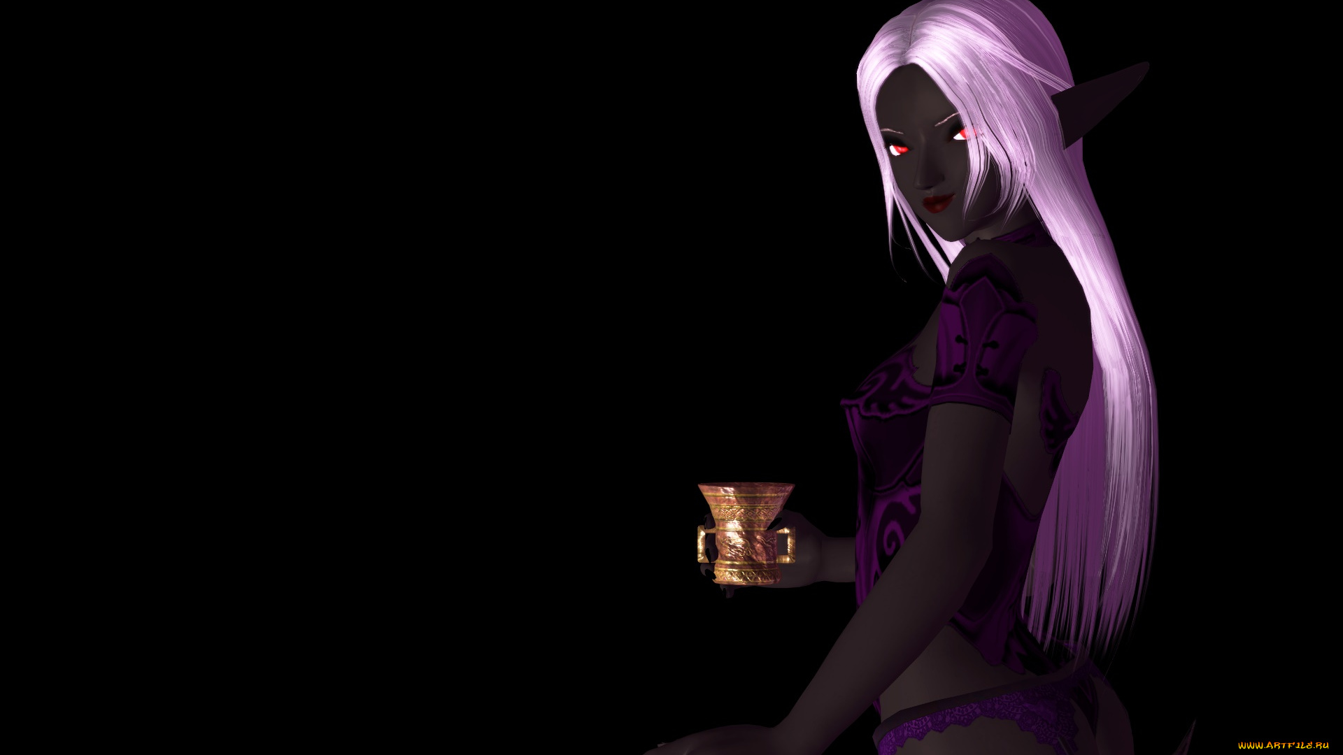 3д, графика, эльфы, , elves, чаша, фон, эльфийка, взгляд