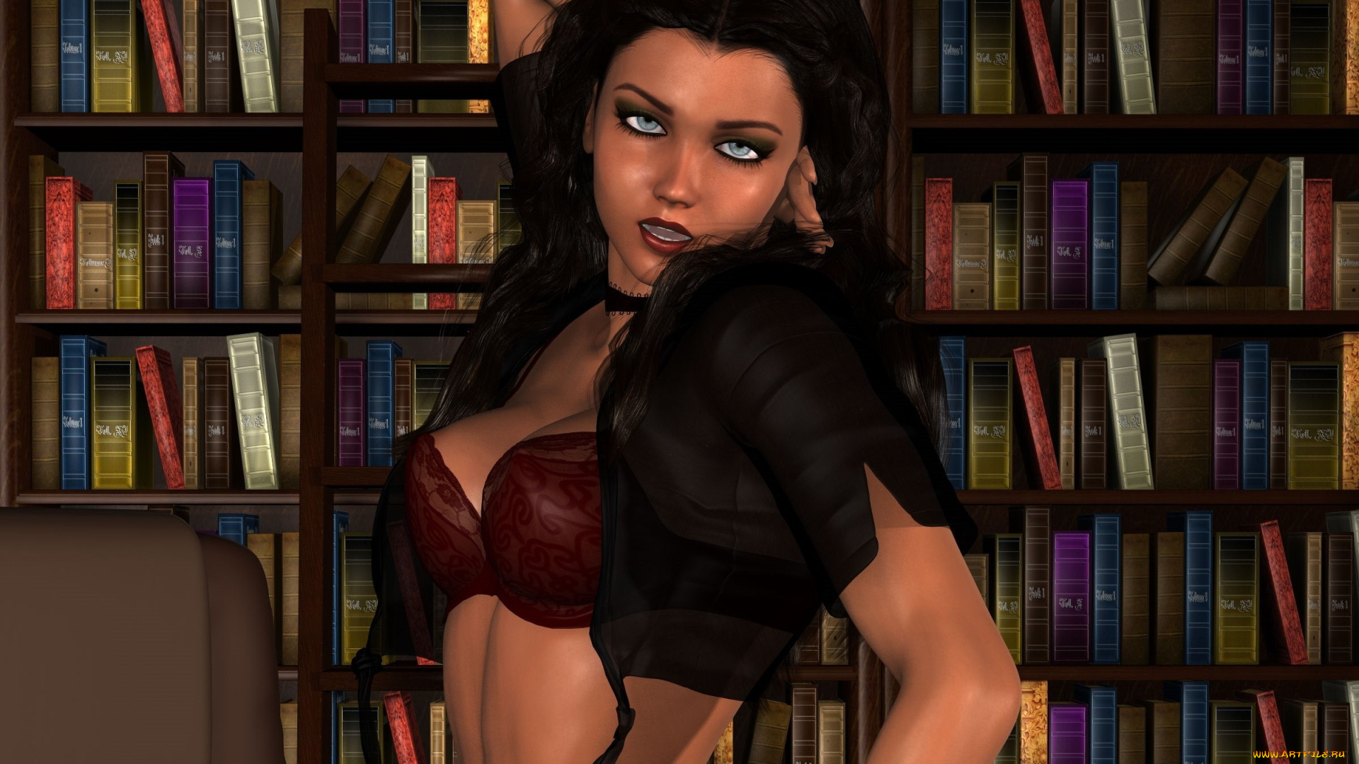 3д, графика, люди, , people, книги, фон, взгляд, девушка