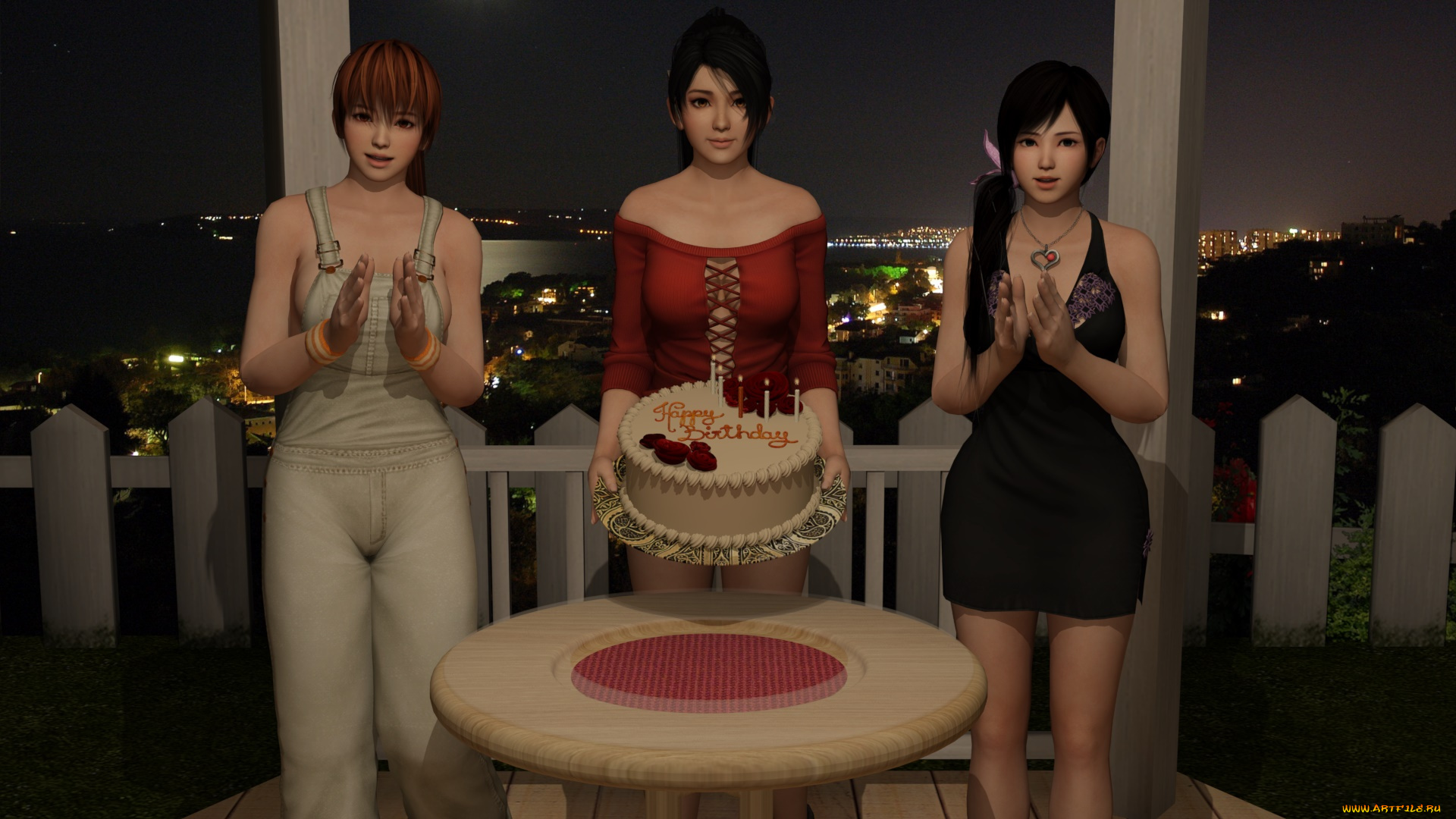 3д, графика, люди, , people, торт, фон, взгляд, девушки, стол