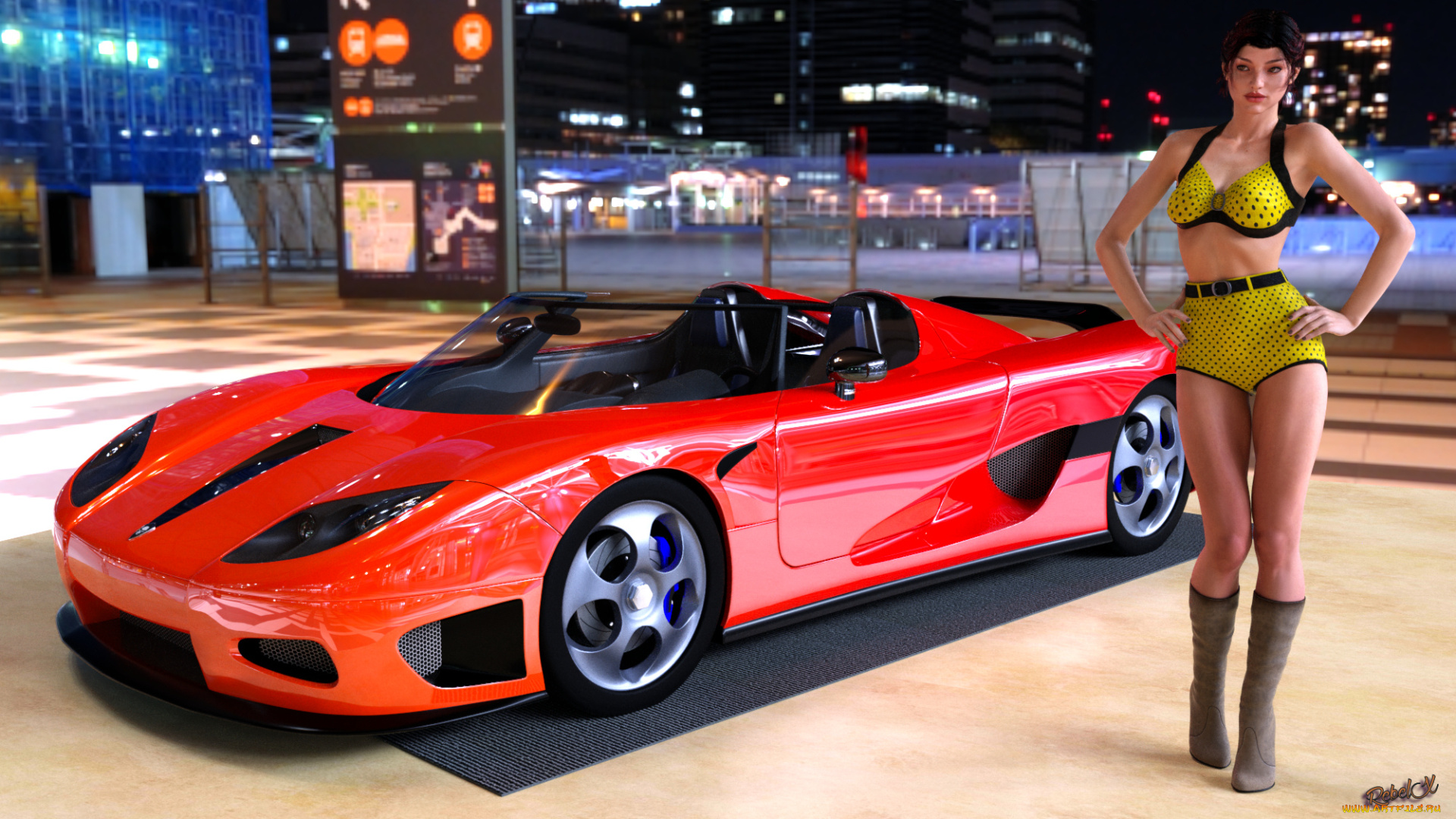 автомобили, 3d, car&girl, автомобиль, фон, взгляд, девушка