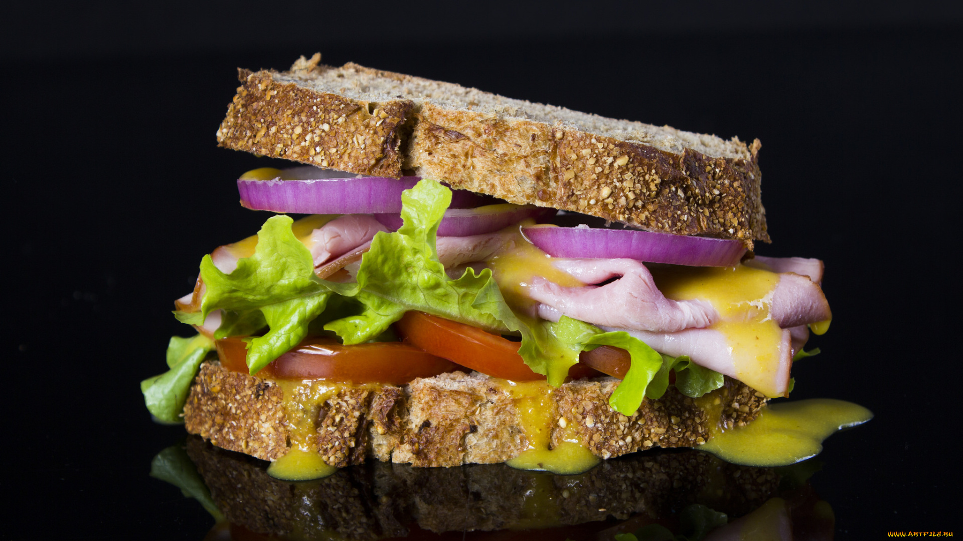 еда, бутерброды, , гамбургеры, , канапе, бутерброд, горчица, сэндвич, помидор, хлеб, мясо, лук, салат