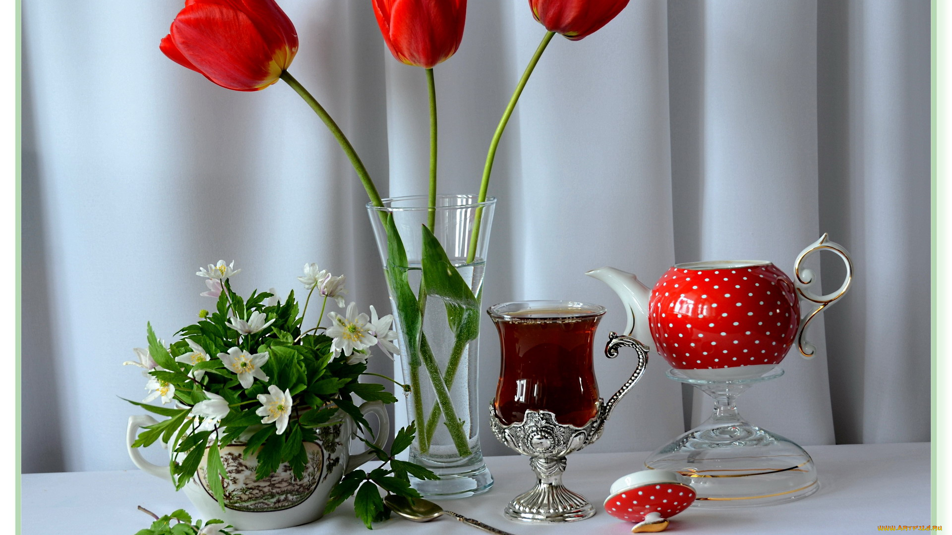 еда, натюрморт, тюльпаны, чай