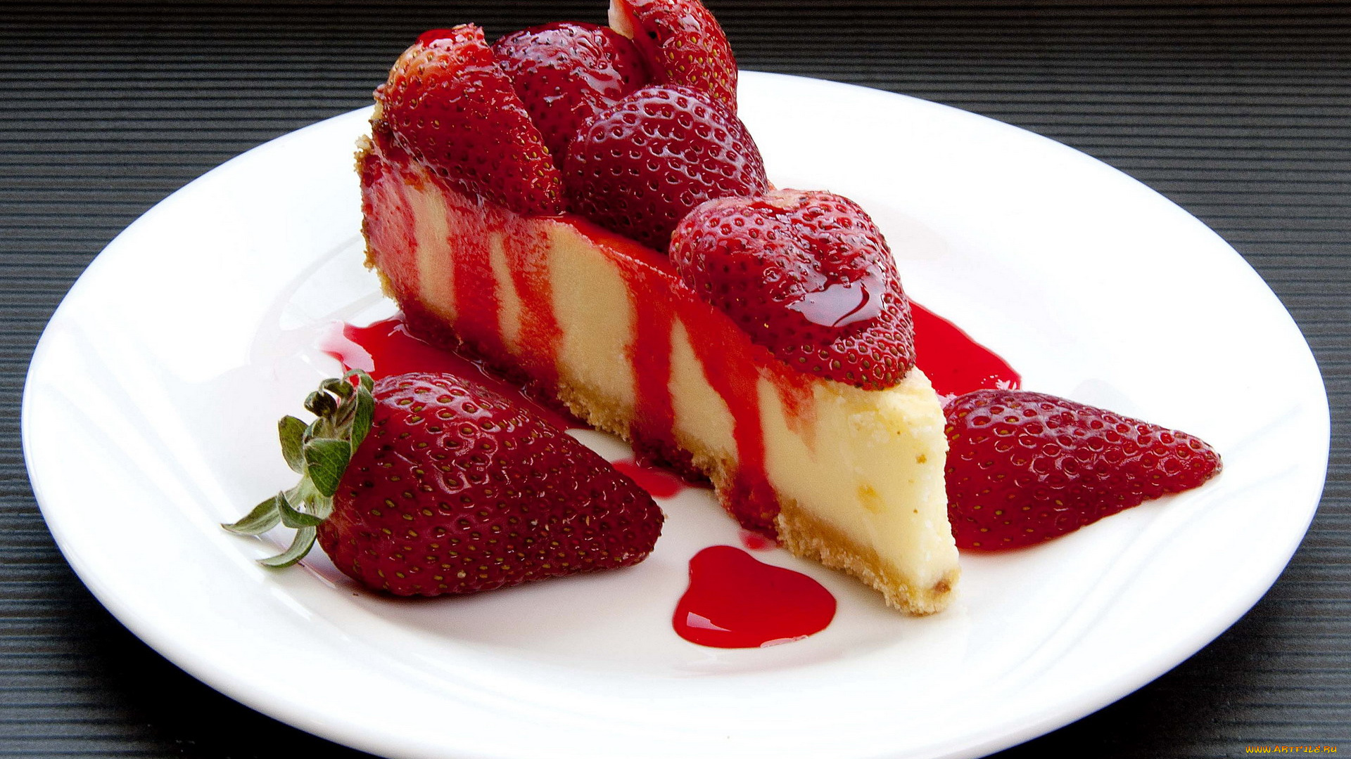 еда, пироги, клубничный, чизкейк