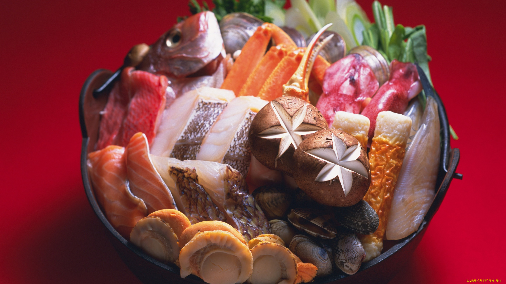 еда, разное, shellfish, шампиньоны, грибы, mollusc, fish, раковины, рыба, морепродукты, seafood, японская, кухня, моллюски, Япония, japan, food, mushroom, зелень