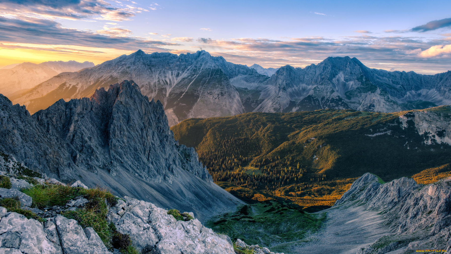 природа, горы, лес, панорама, долина