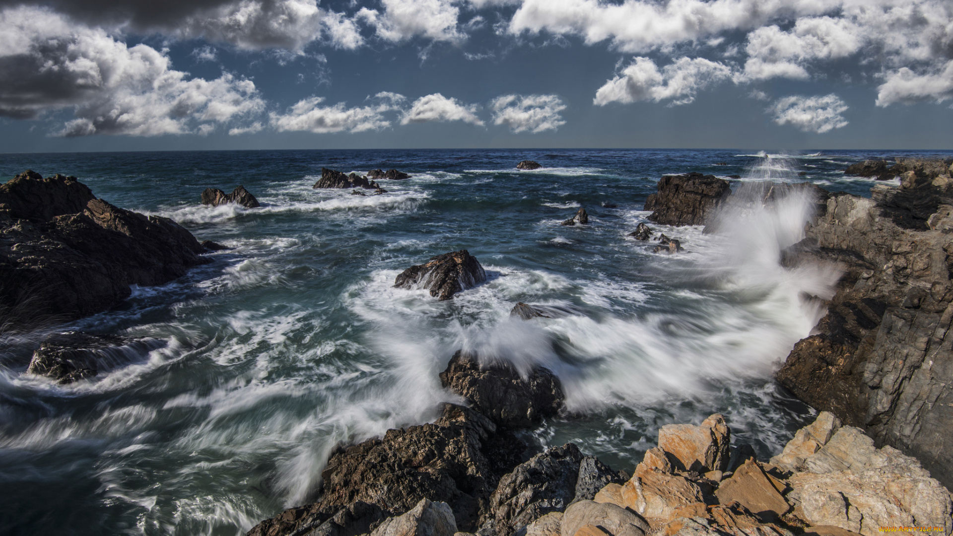 природа, побережье, океан, скалы, горизонт