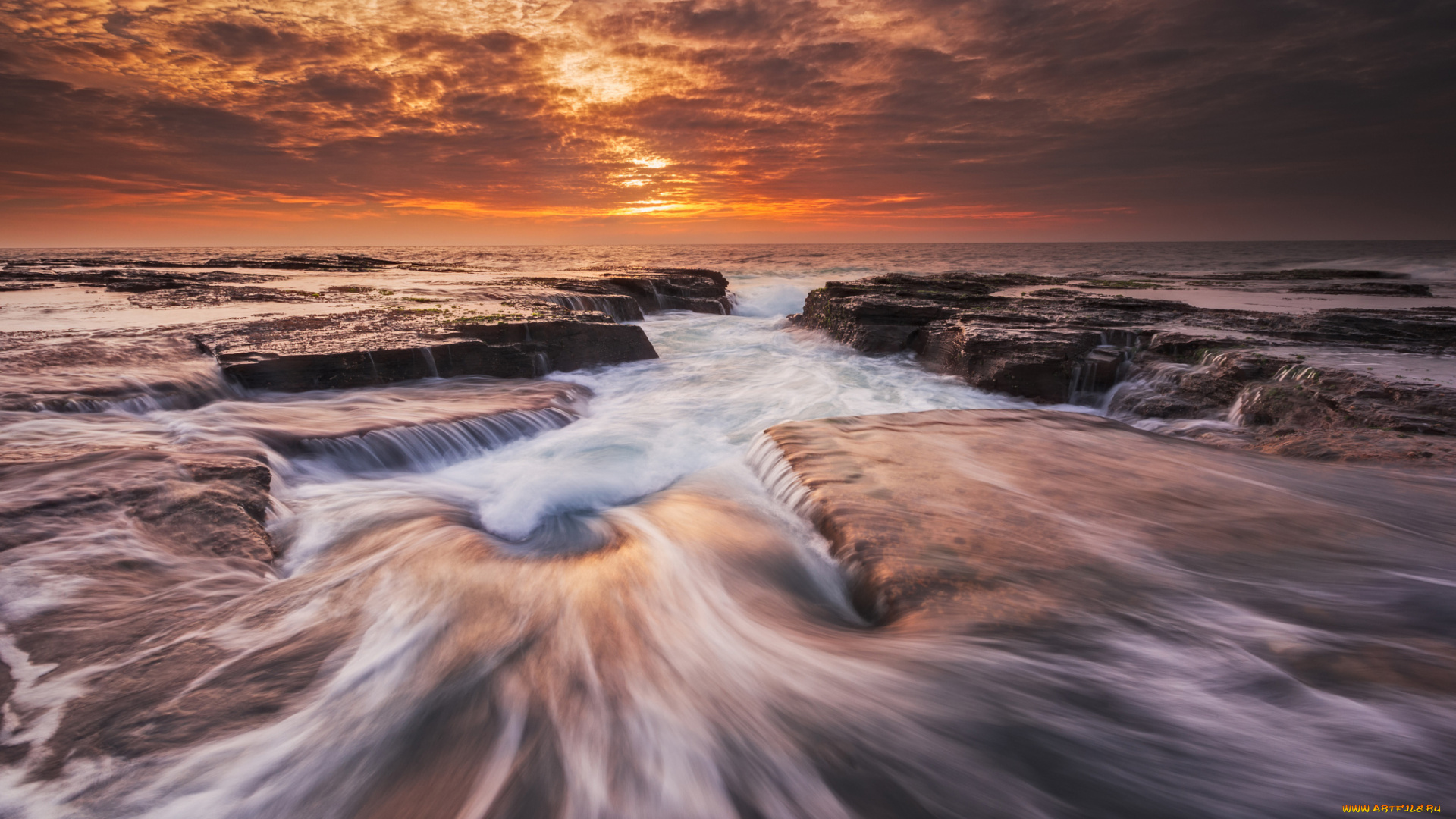 природа, побережье, выдержка, австралия, океан, море, утро, волны, пляж, скалы