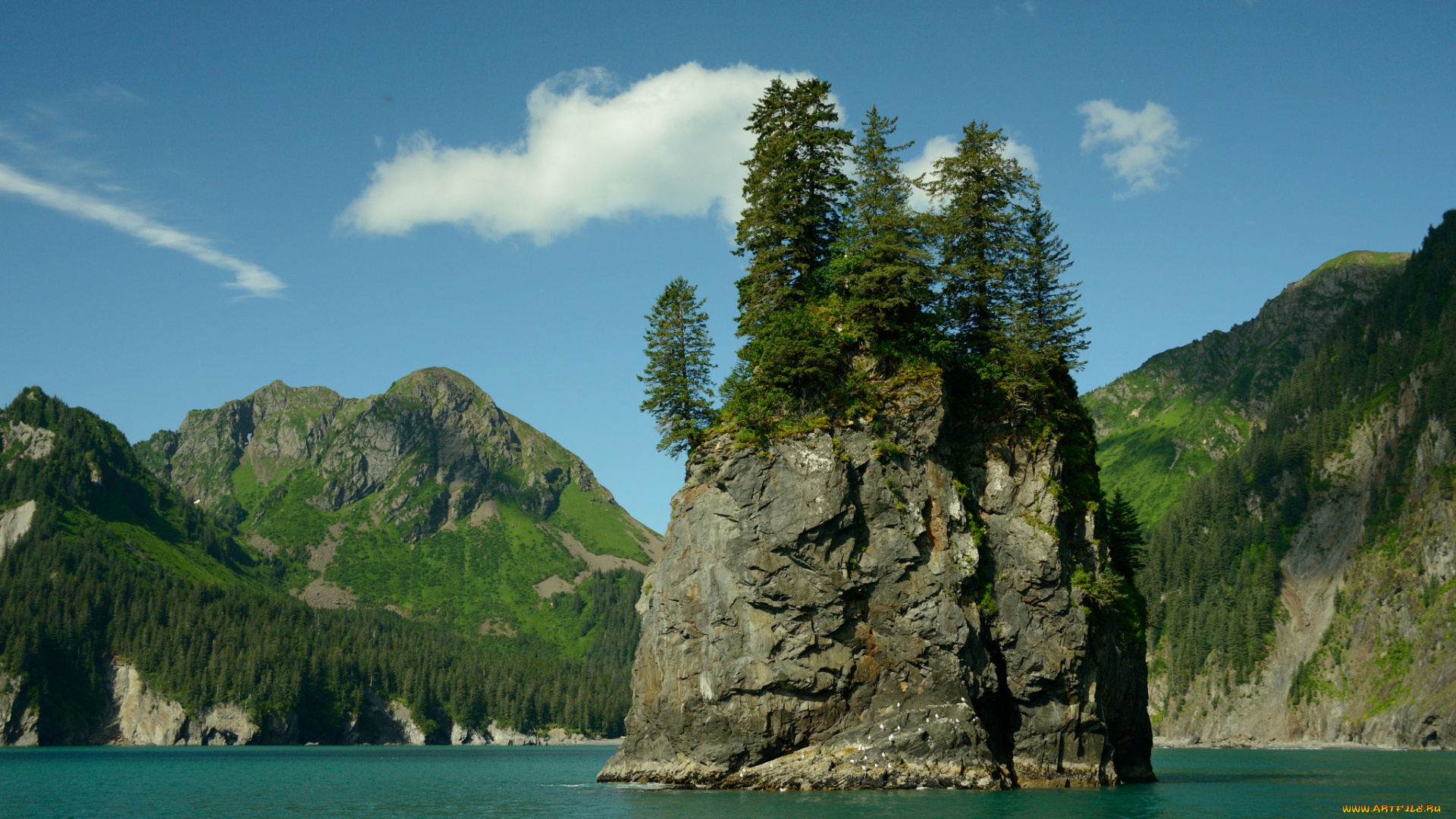 природа, реки, озера, деревья, скала, озеро, горы
