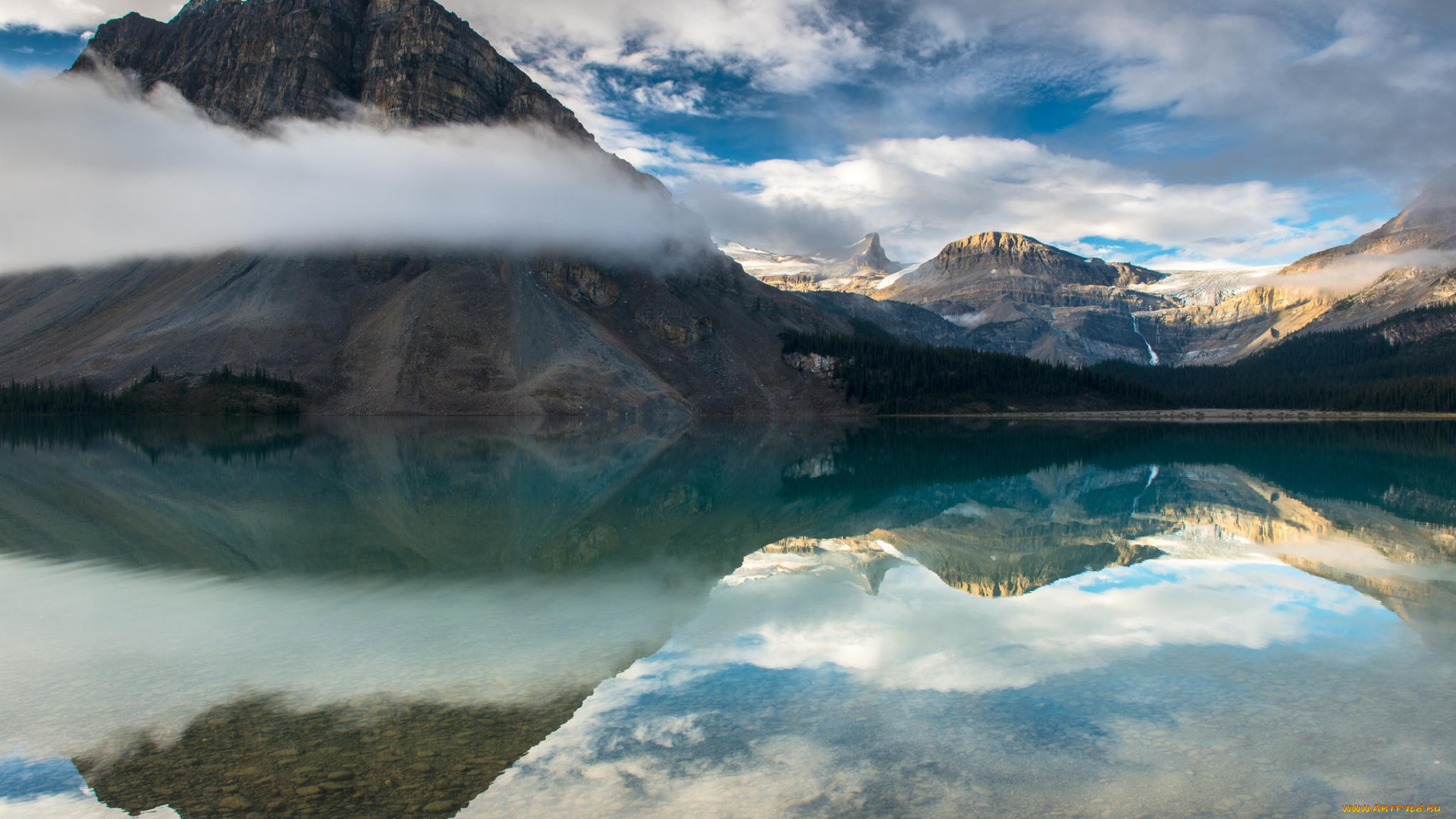 природа, реки, озера, пейзаж, bow, lake, лес, озеро, горы