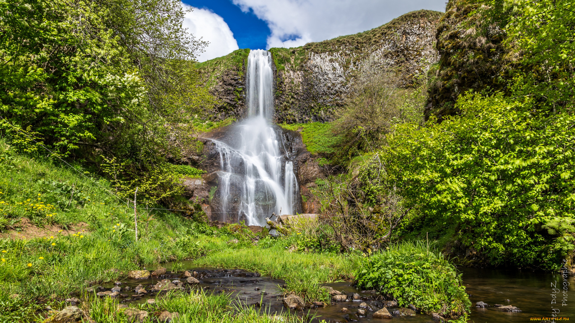 природа, водопады, лес, река, водопад