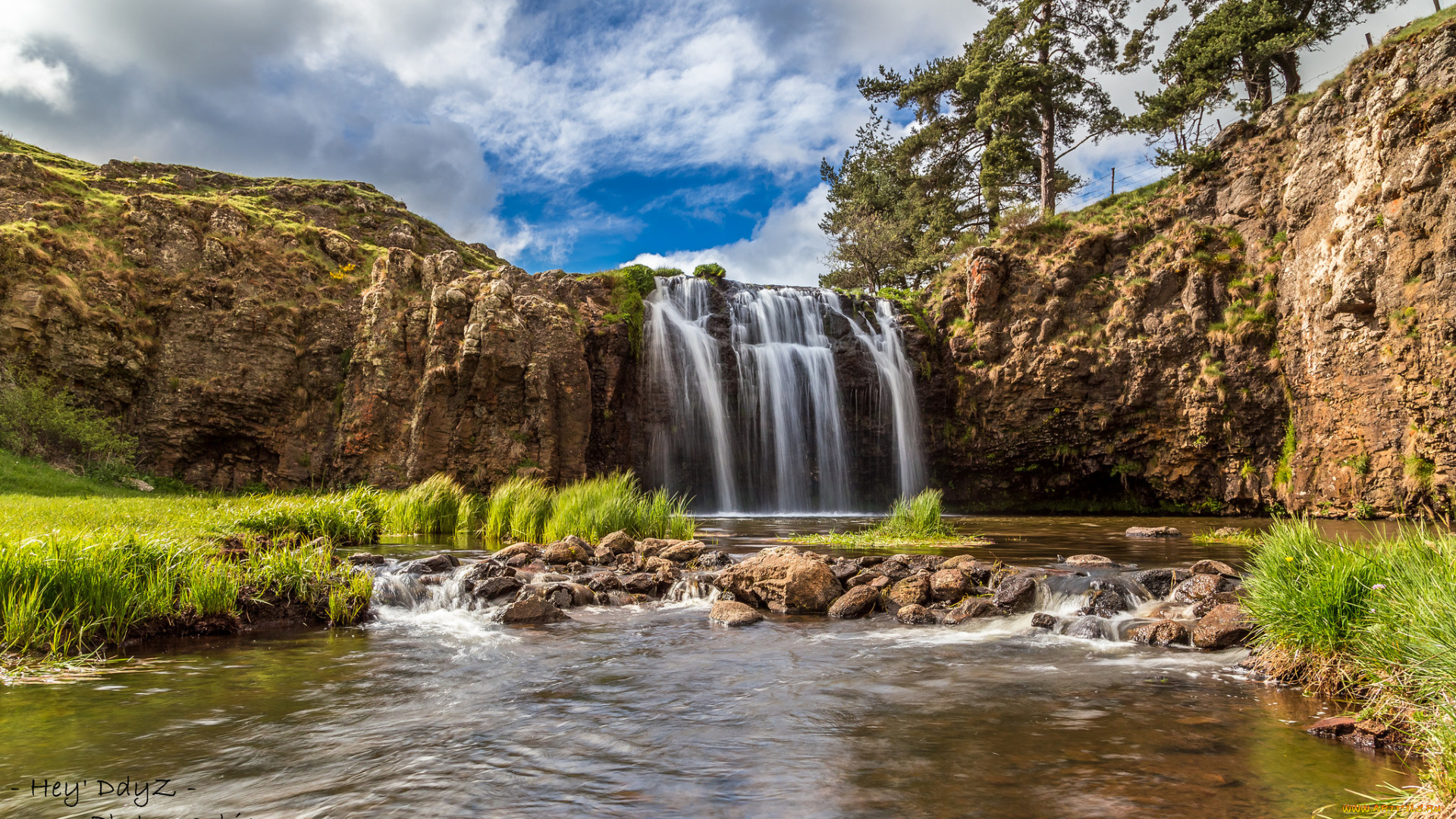 природа, водопады, река, лес, водопад