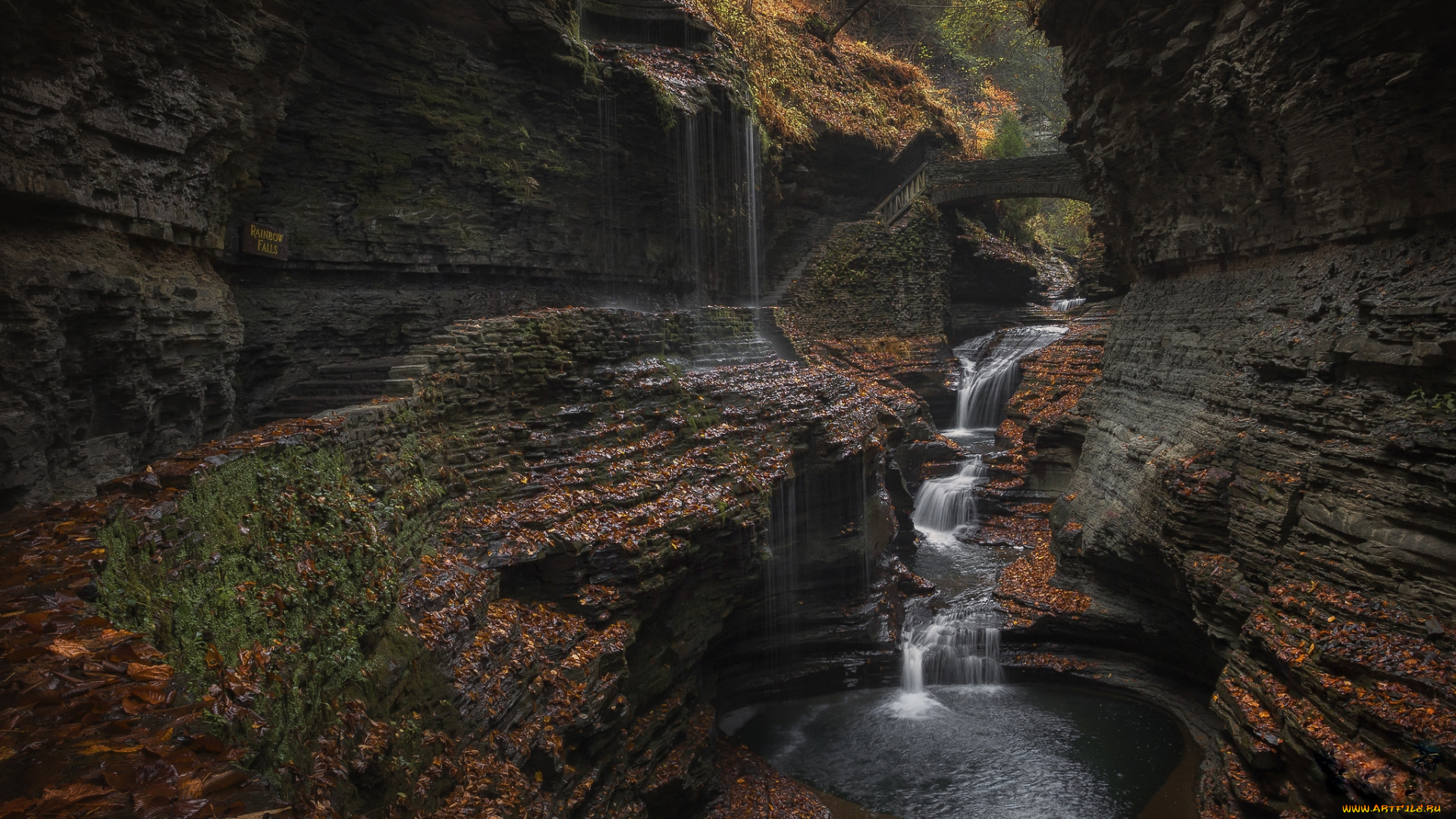природа, водопады, водопад, ущелье