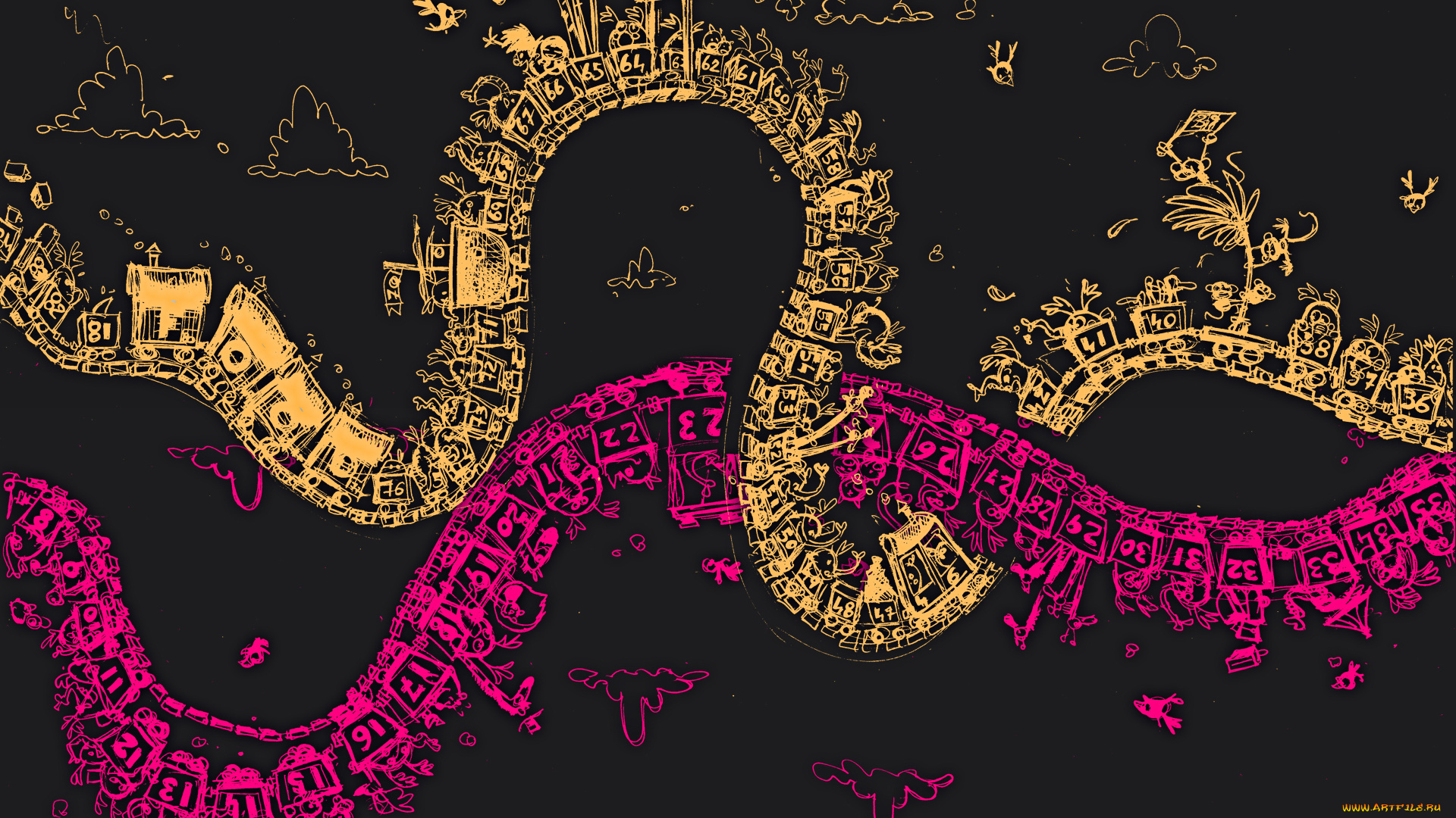 векторная, графика, техника, , equipment, вагоны, цифры, облака, паровозики, изгибы, змейка, номера