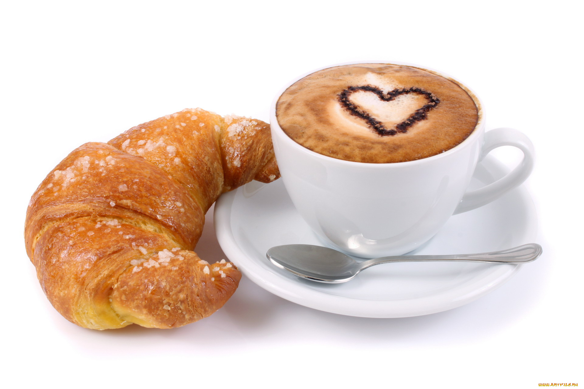еда, кофе, , кофейные, зёрна, круассан, напиток