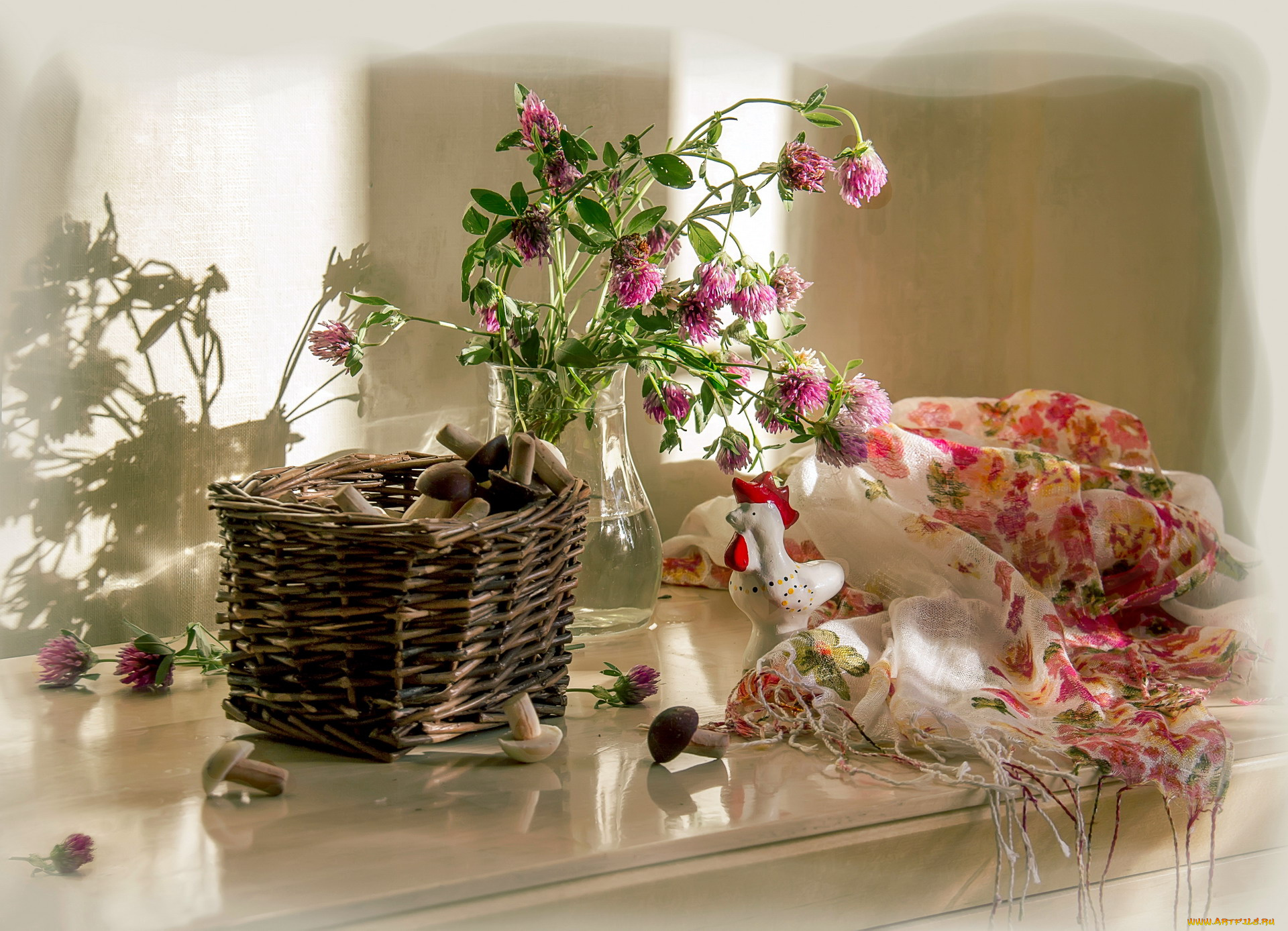 еда, натюрморт, платок, грибы, корзинка