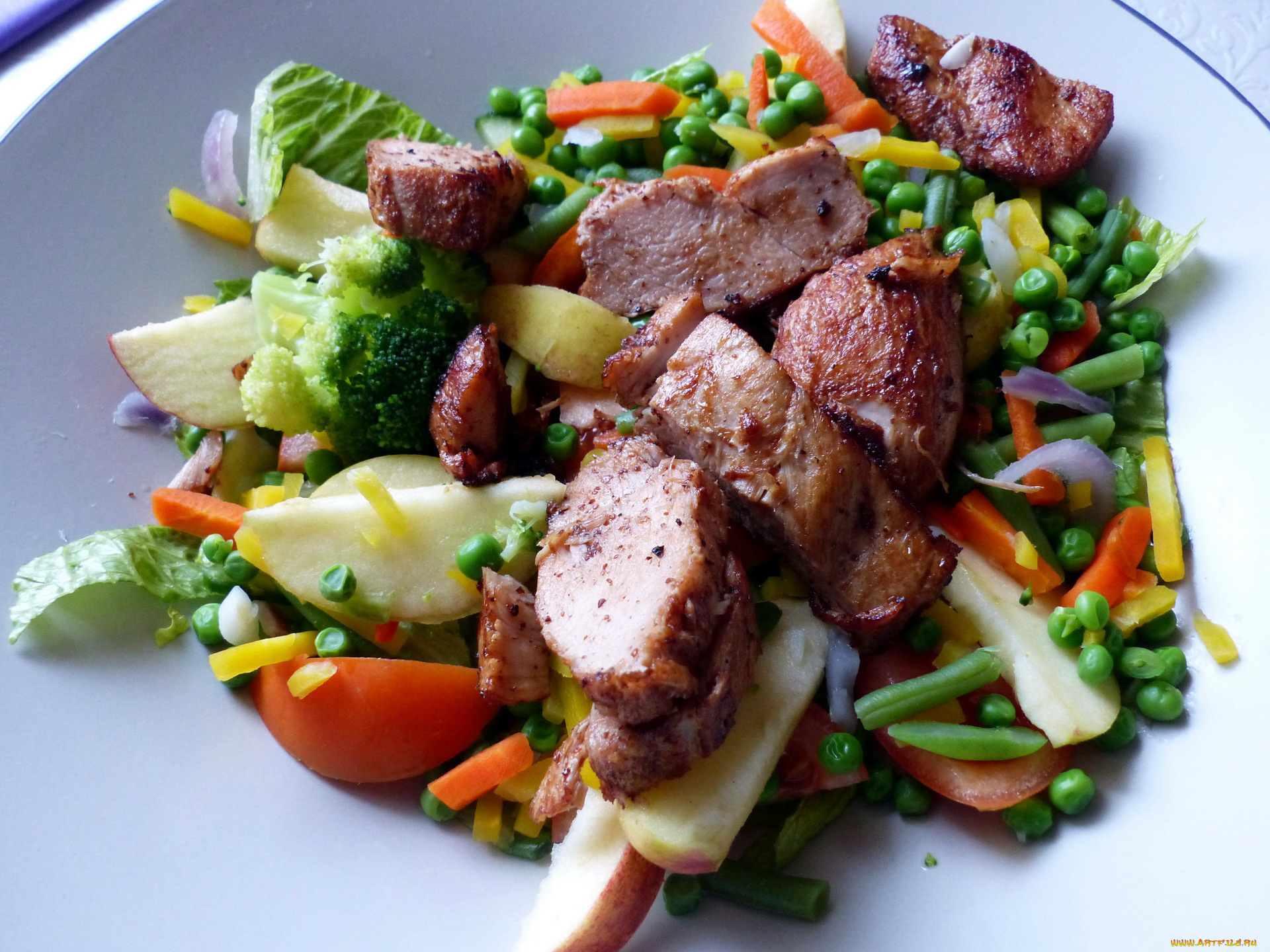 еда, мясные, блюда, горошек, морковь, мясо