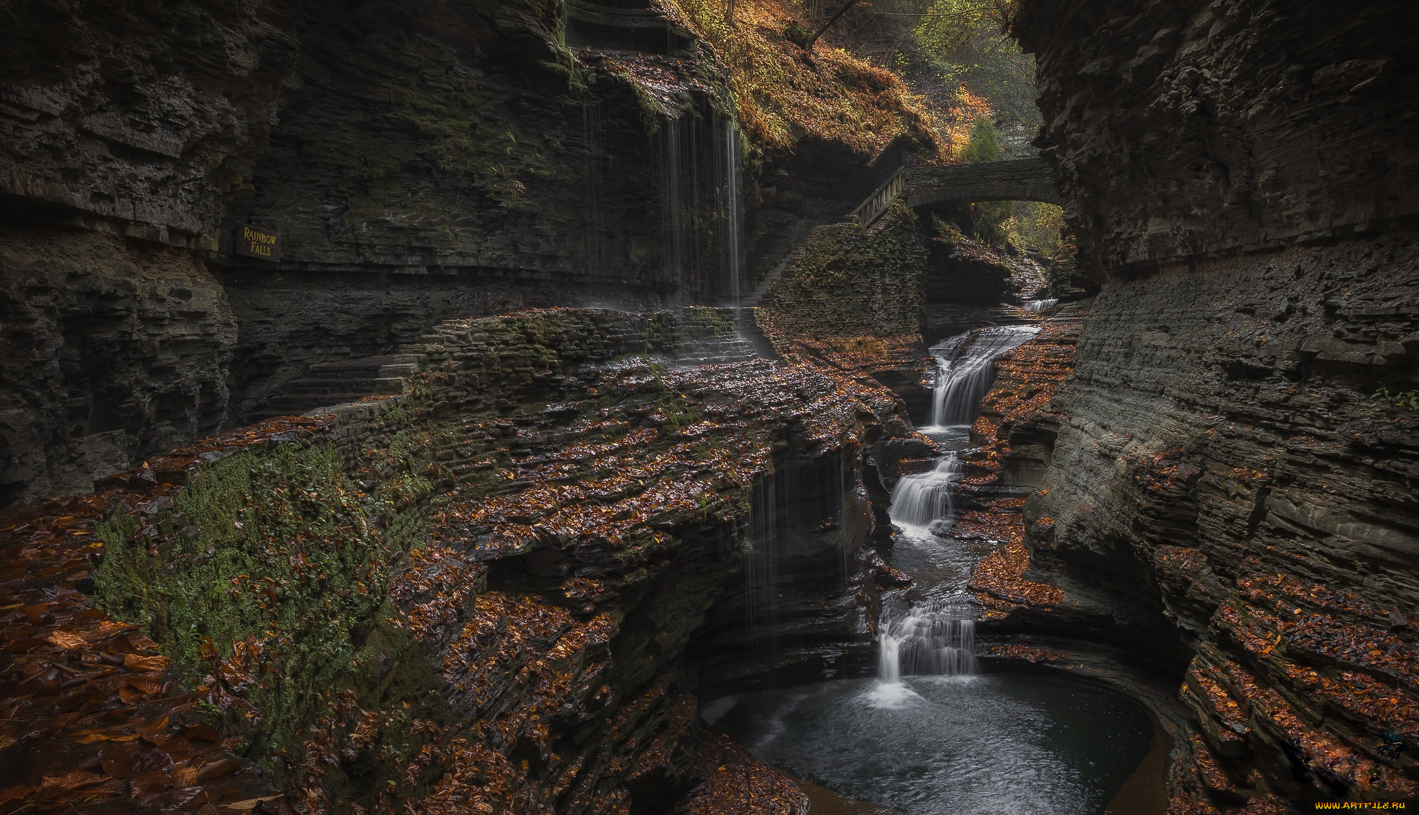 природа, водопады, водопад, ущелье