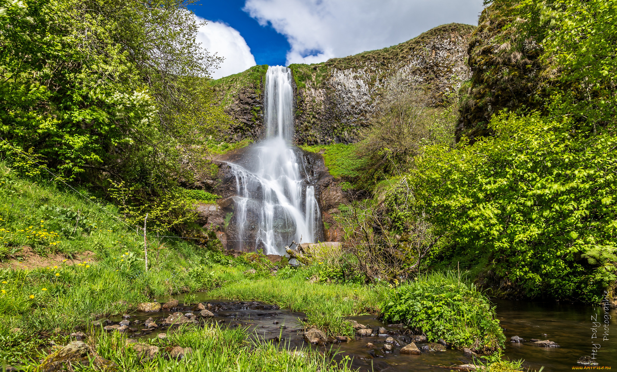 природа, водопады, лес, река, водопад