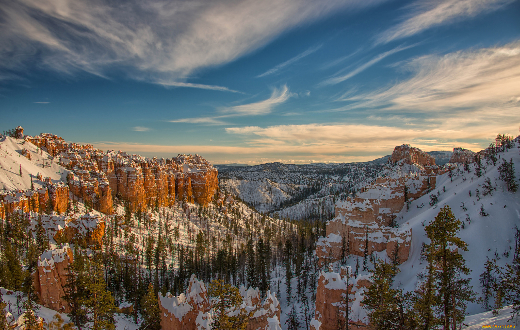 природа, горы, деревья, зима, скалы, снег, bryce, canyon, national, park, сша, юта