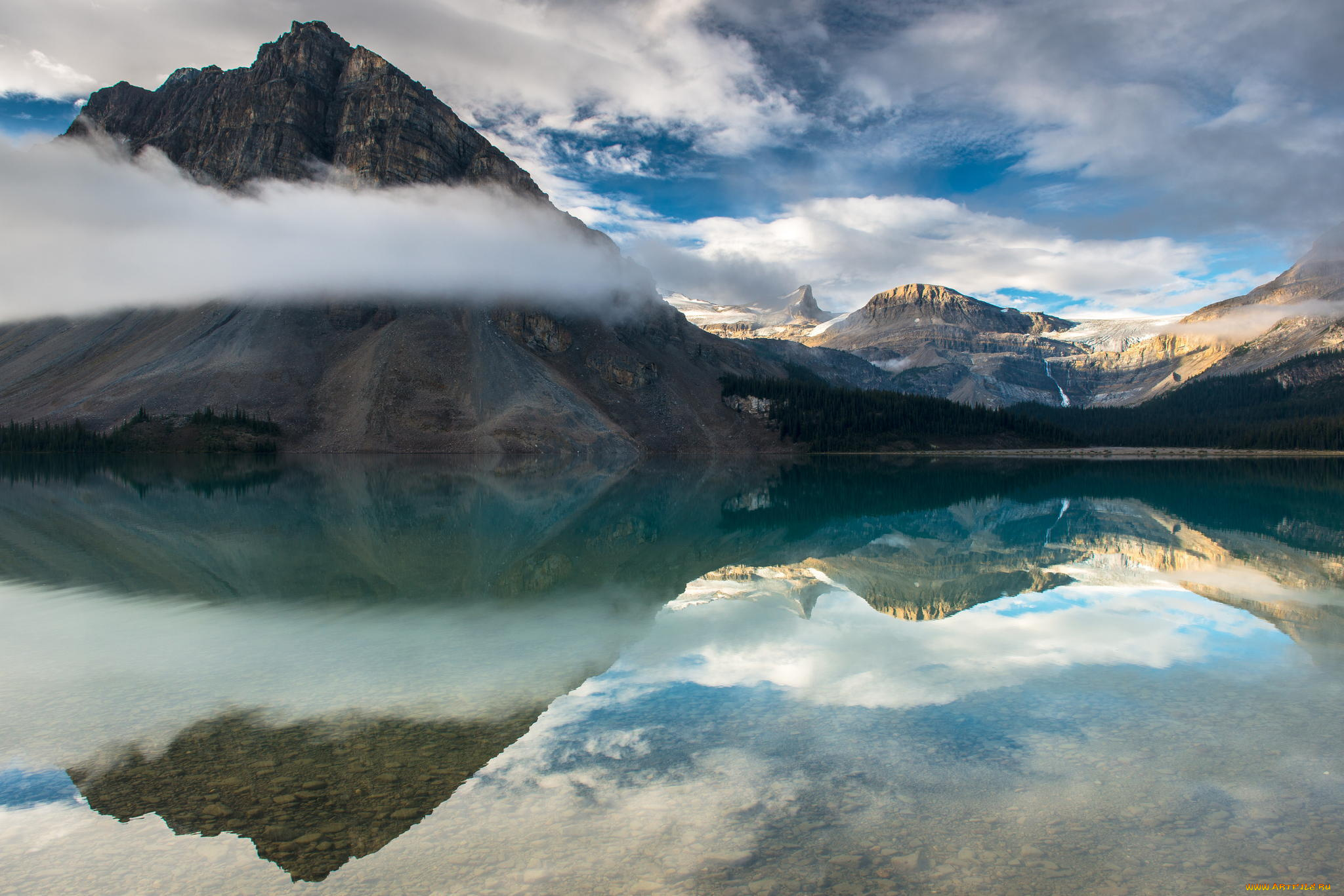 природа, реки, озера, пейзаж, bow, lake, лес, озеро, горы