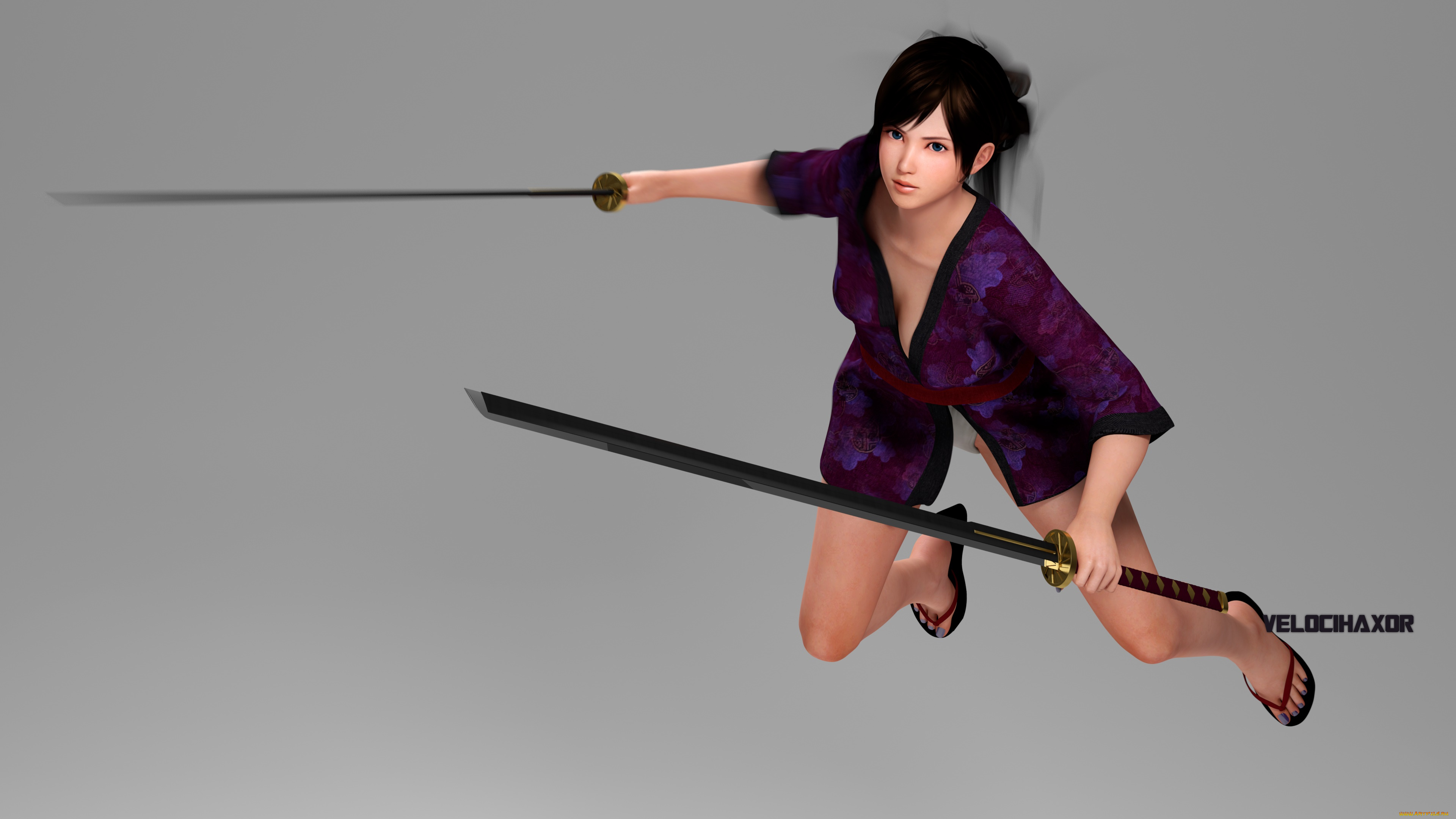 3д, графика, аниме, , anime, фон, взгляд, мечи, девушка