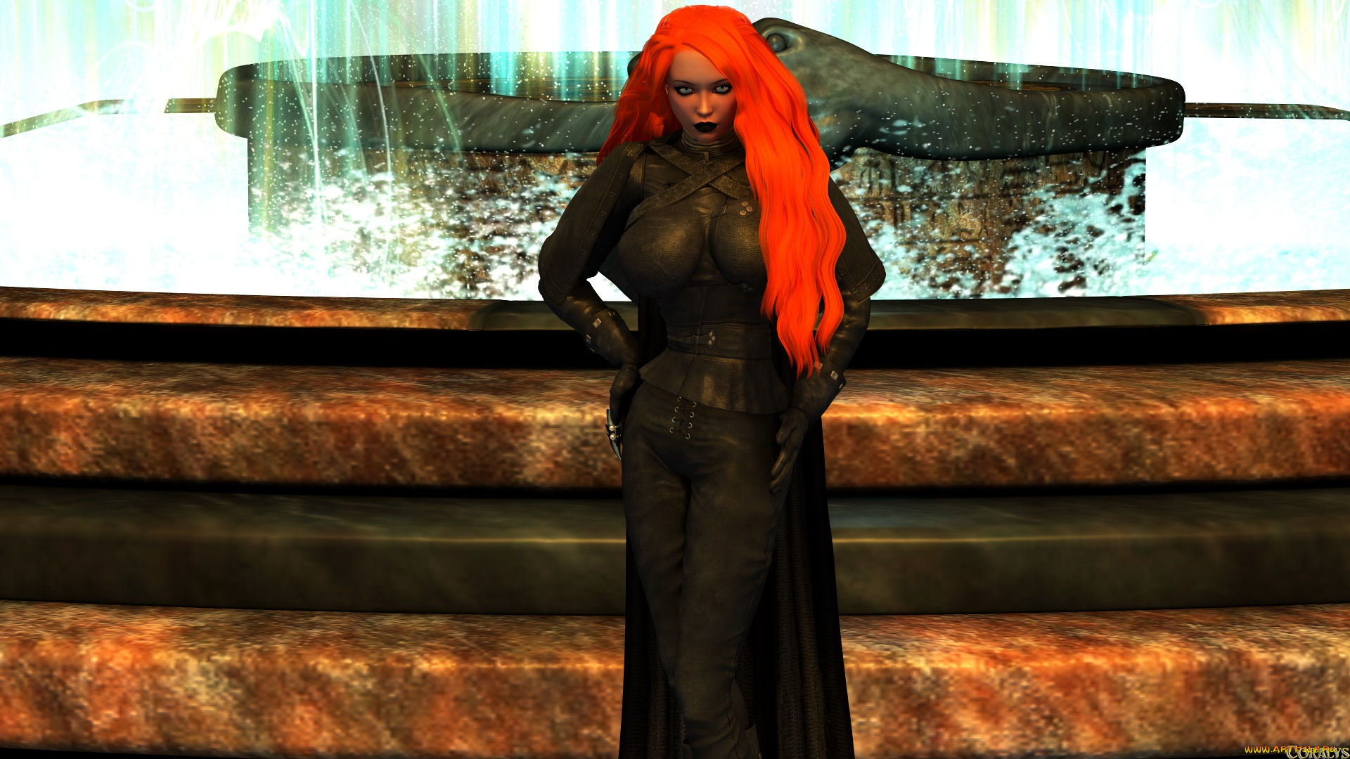 3д, графика, фантазия, , fantasy, девушка, взгляд, рыжая, фон