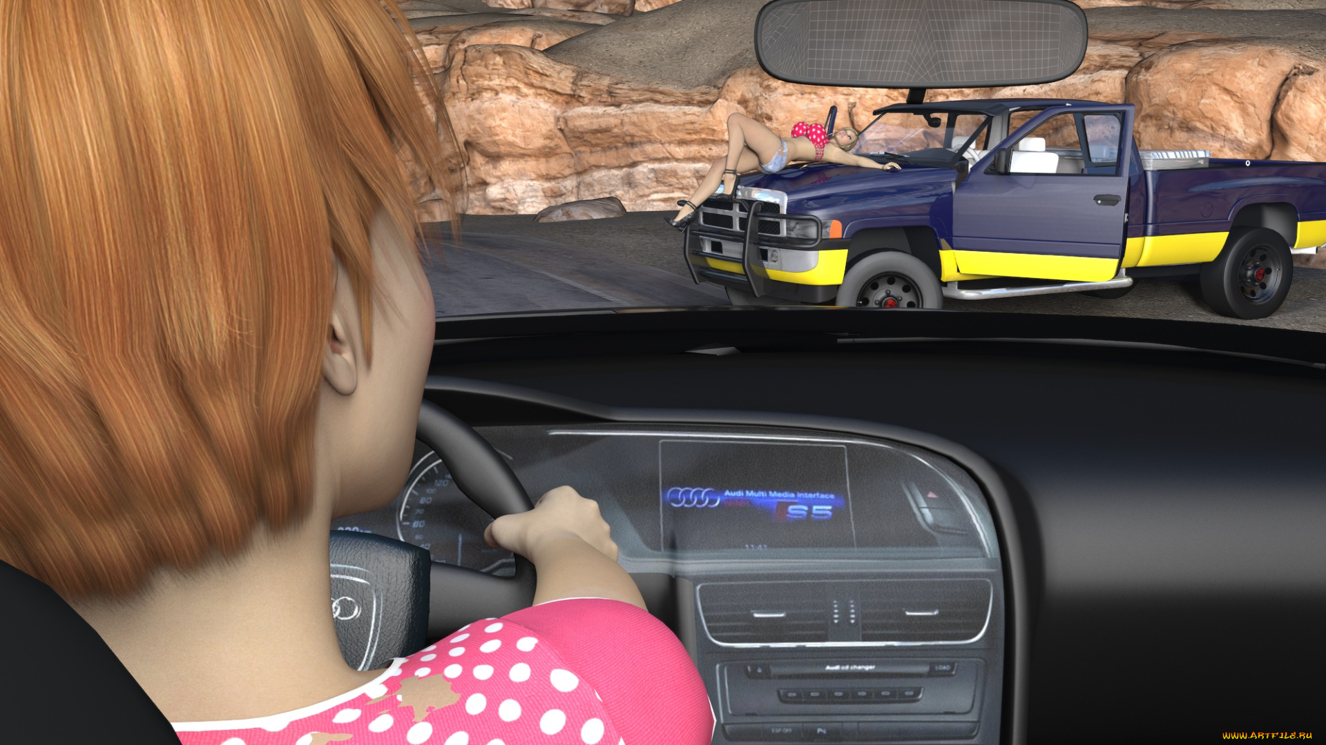 3д, графика, люди-авто, мото, , people-, car, , , moto, фон, взгляд, девушки, автомобиль