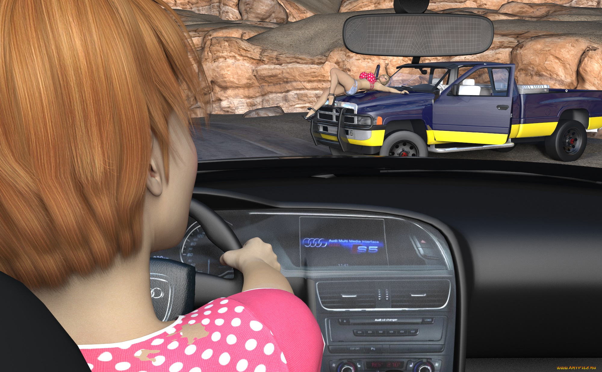 3д, графика, люди-авто, мото, , people-, car, , , moto, фон, взгляд, девушки, автомобиль