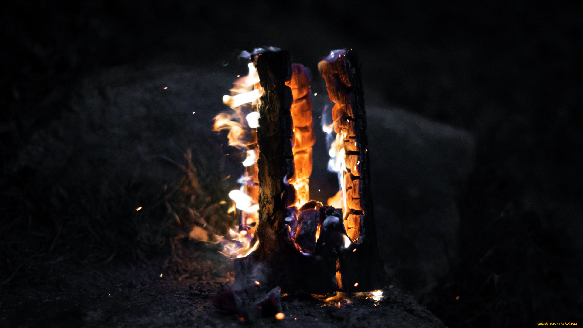 природа, огонь, пламя, поленья