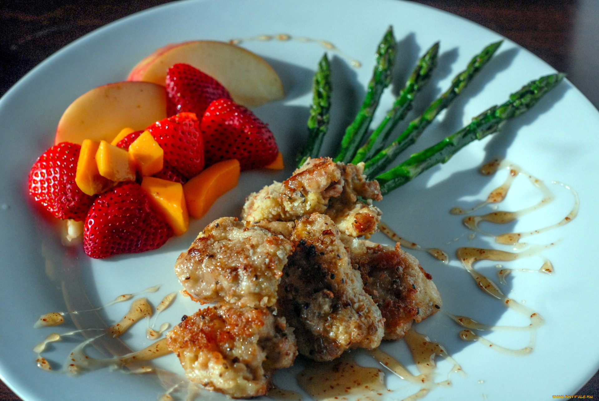 еда, мясные, блюда, спаржа, клубника, манго, наггетсы