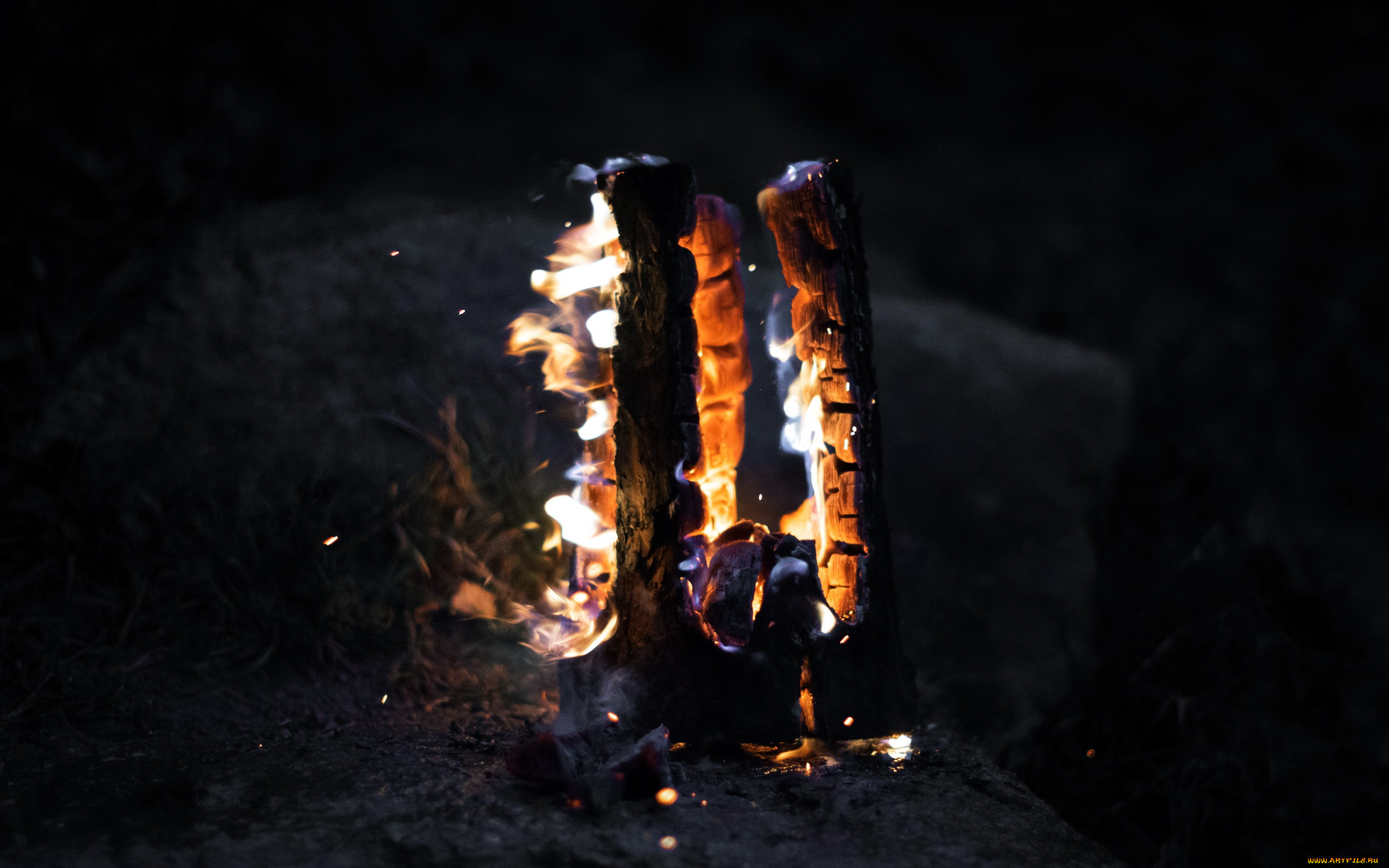 природа, огонь, пламя, поленья