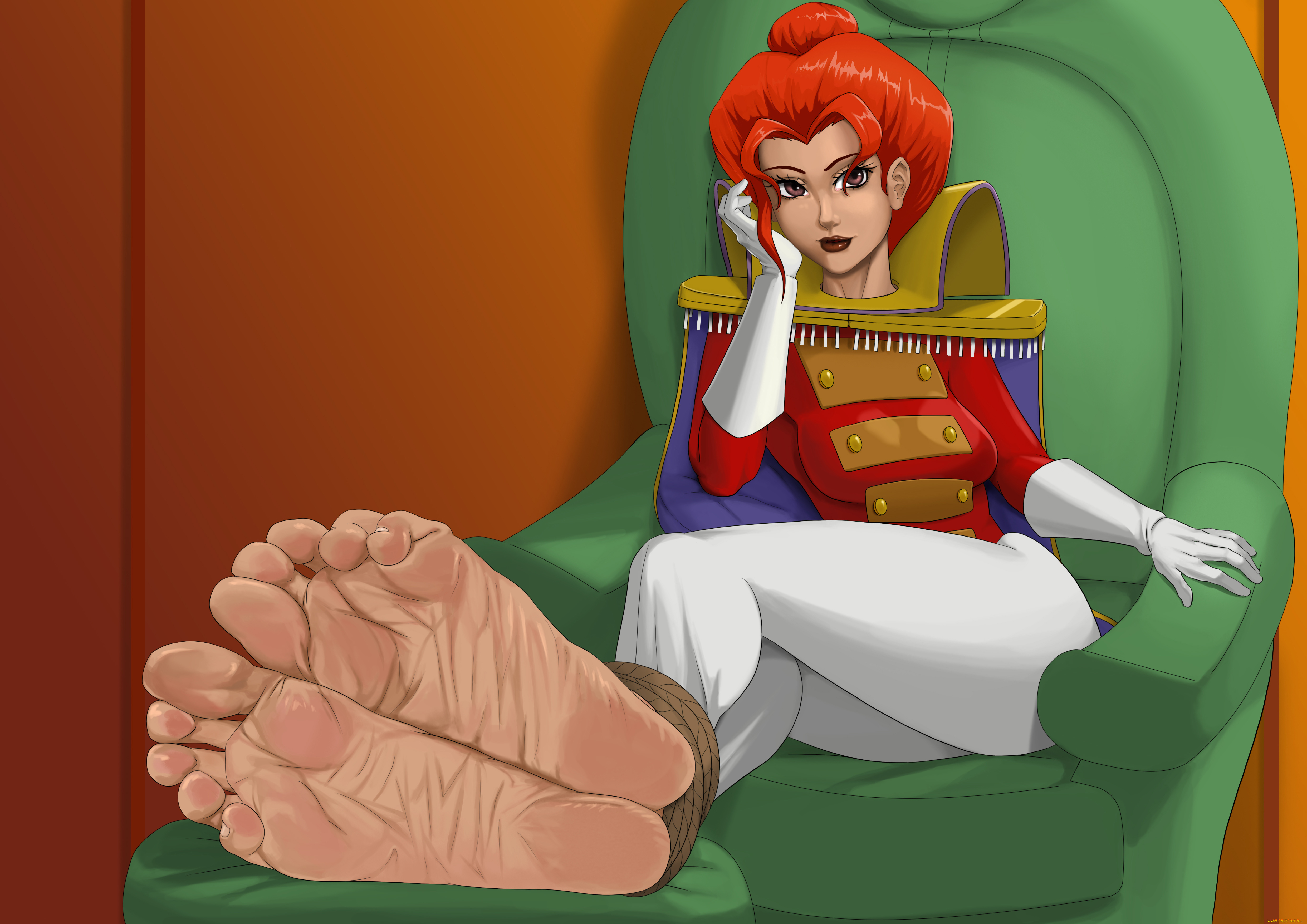 рисованное, комиксы, фон, девушка, униформа, взгляд, кресло