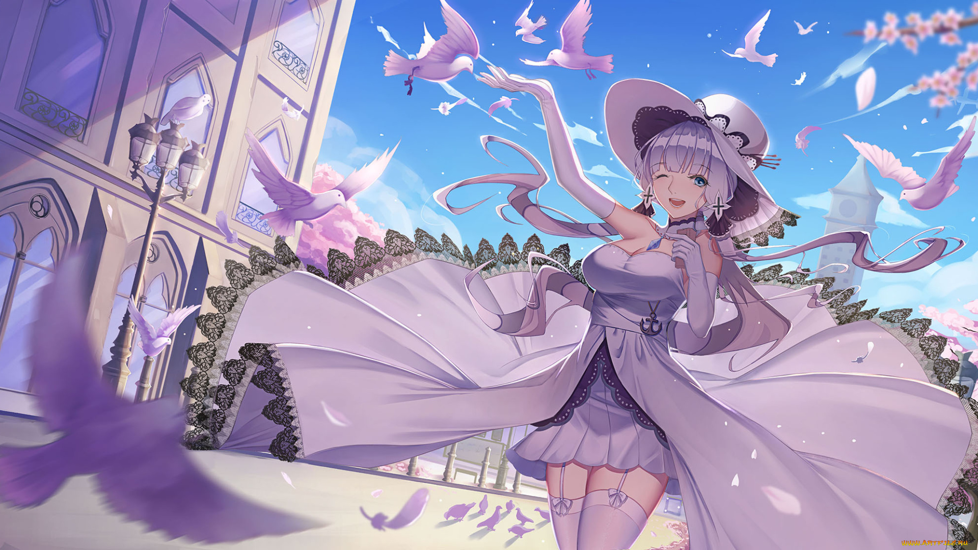 аниме, azur, lane, фон, взгляд, девушка