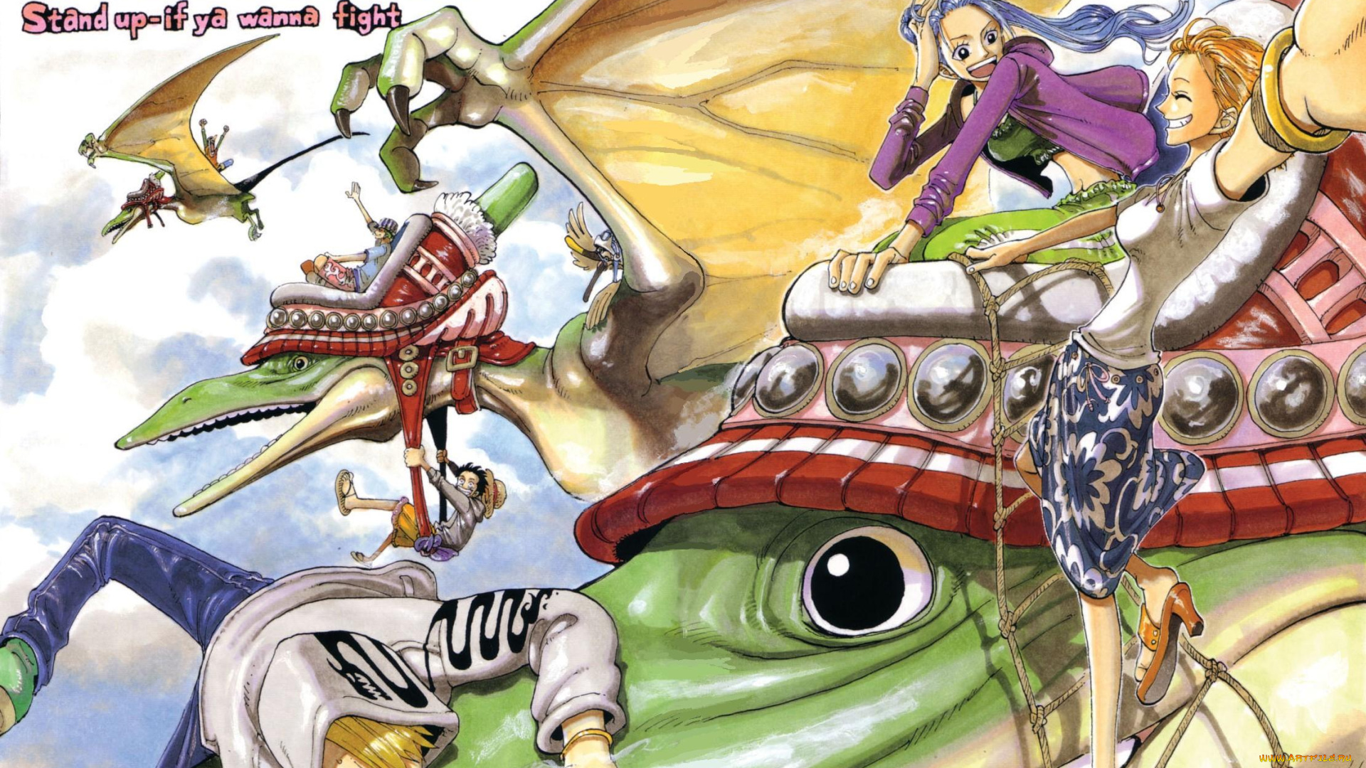 аниме, one, piece, полет, небо, персонажи, драконы