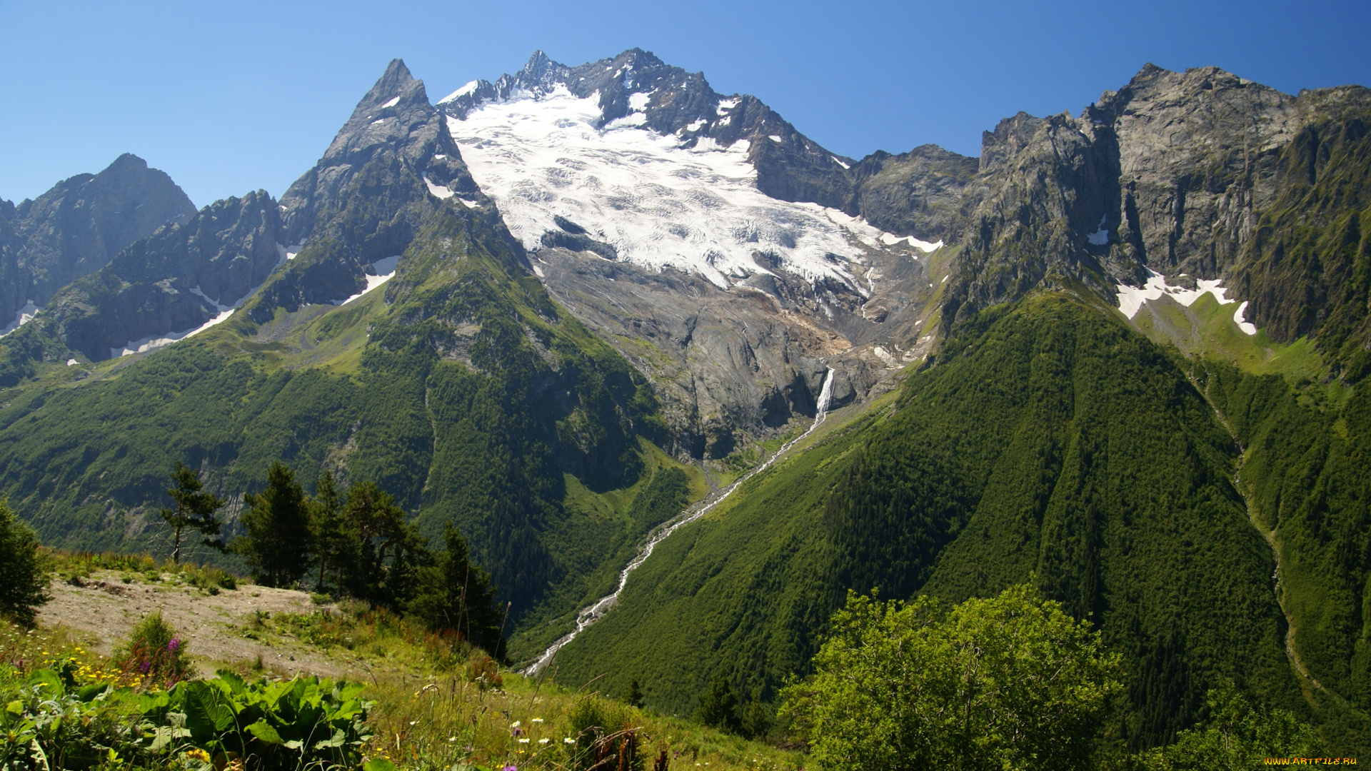 домбай, природа, горы, ледник, кавказ, россия