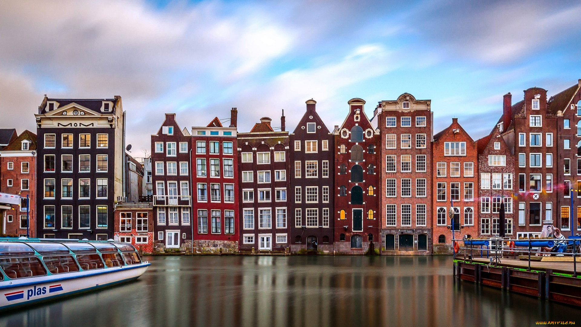 города, амстердам, , нидерланды, канал, дома