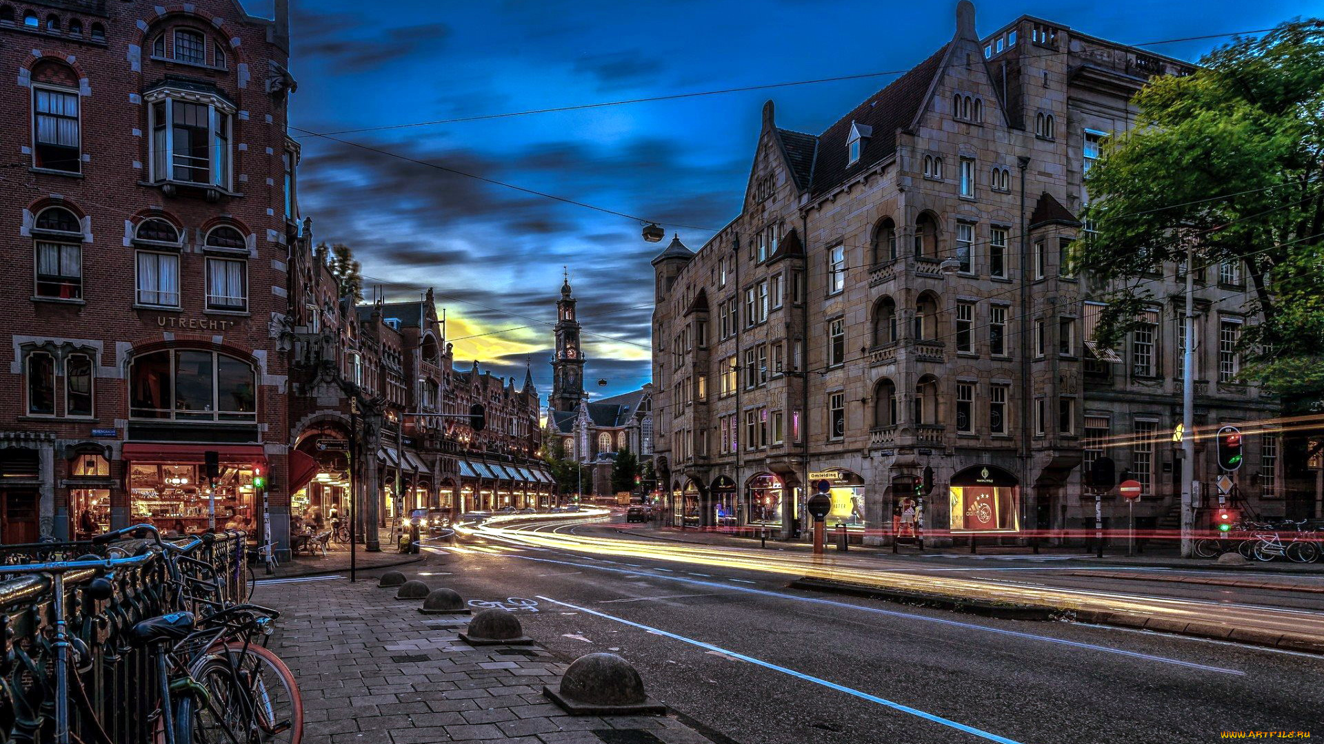 города, амстердам, , нидерланды, улица, велосипеды, дома