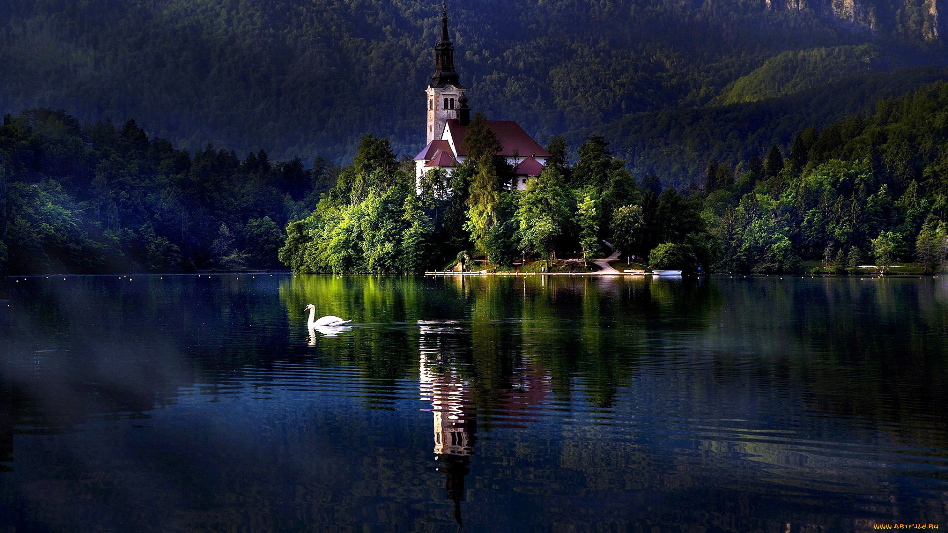 города, блед, , словения, отражение