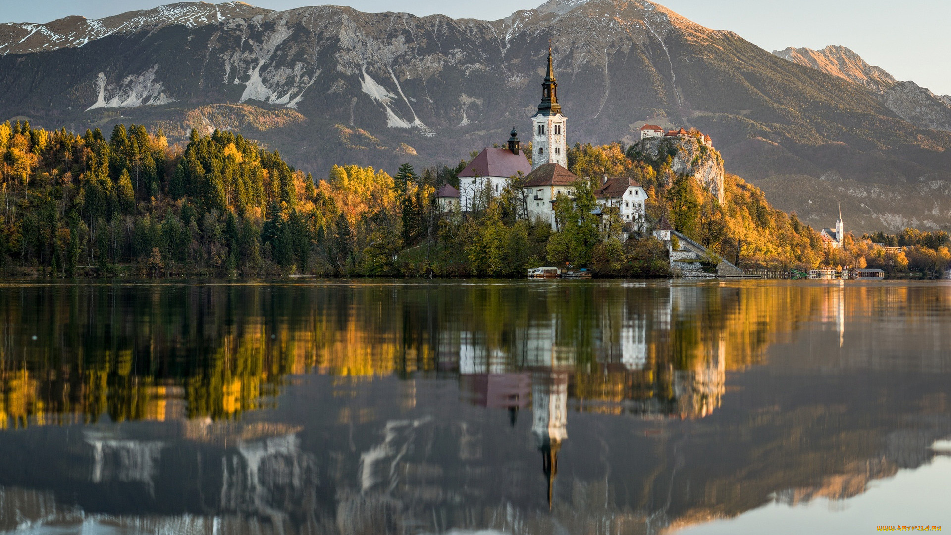 города, блед, , словения, отражение