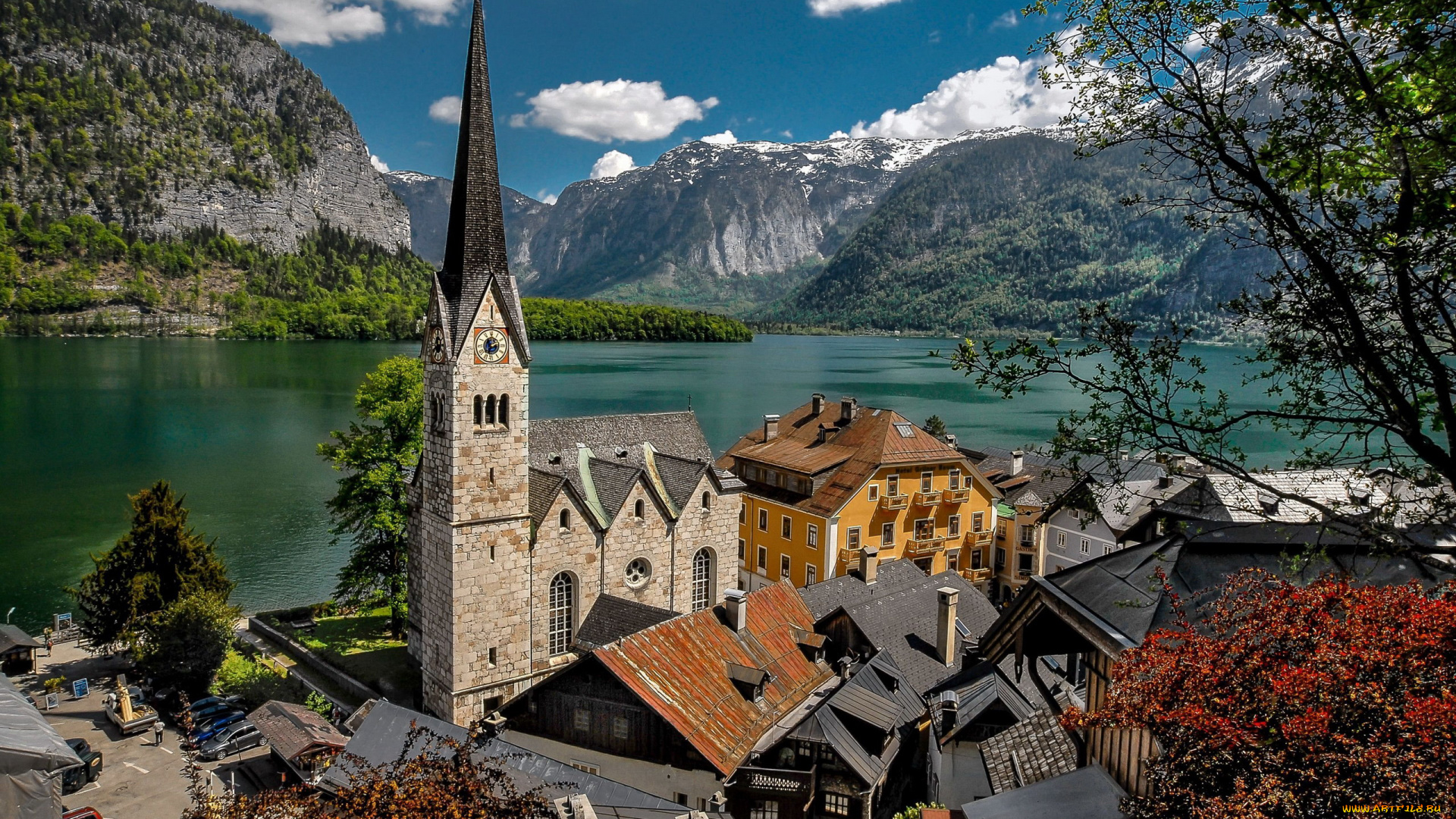 города, гальштат, , австрия, панорама